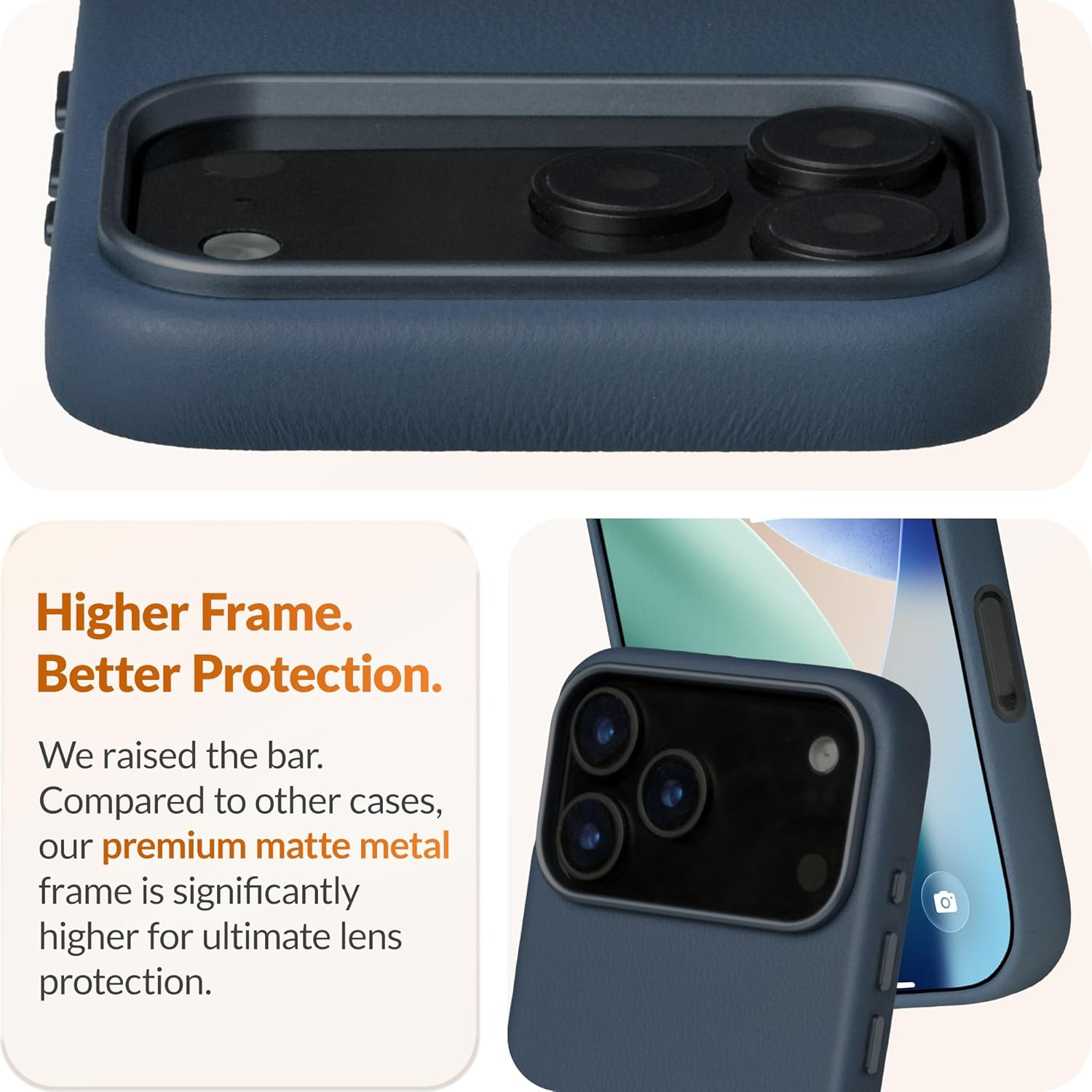 LONLI Classic | Gold-Rated Leather - European Genuine Vele Leather Case for Iphone 17 Pro - [Built-In Camera Control and Compatible with Magsafe] - Azzurro Blue image number 6