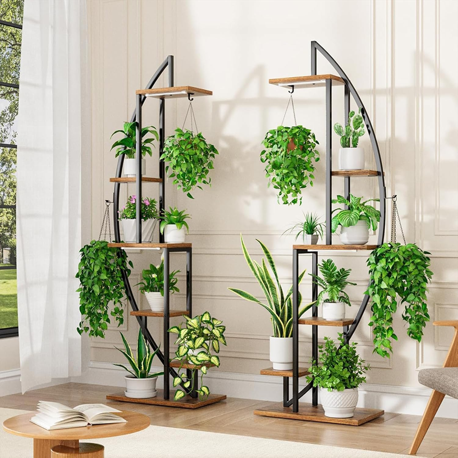 63" Plant Stand Indoor, 6-Tiered Indoor Plant Shelf with Grow Lights Can Hold a Variety of Indoor Plants, Half-Moon Plant Rack Display Shelf, Suitable for Terrace, Living Room (2 Pack) image number 3