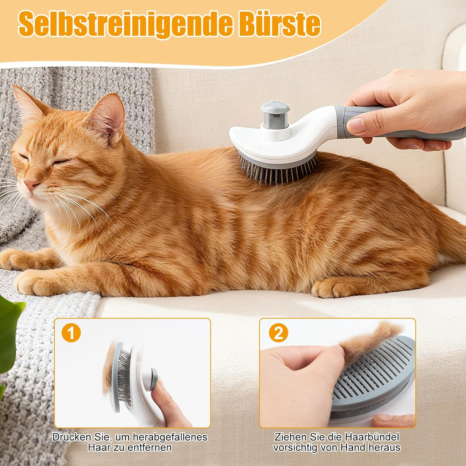 Pack of 2 Pet Hair Remover Gloves & Cat Brush Dog Brush with One-Click Cleaning, Double-Sided Fur Glove for Dogs and Cats, with Anti-Static, Undercoat Brush for Long Hair, Short Hair image number 6