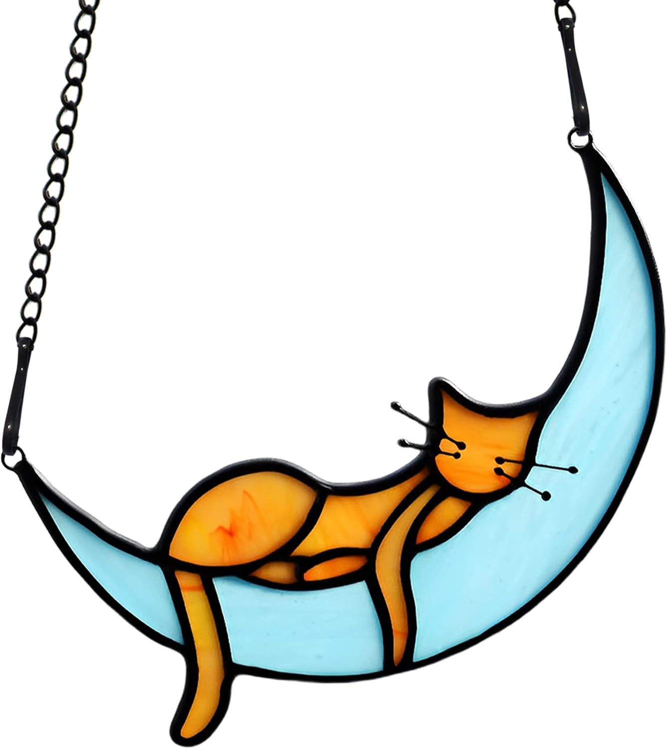 BOXCASA Orange Cat Suncatchers Handcrafted Stained Glass Window Hanging - Moon Phase Memorial Gifts for Cat Lovers,Birthday,Christmas Day, for Women,Mom