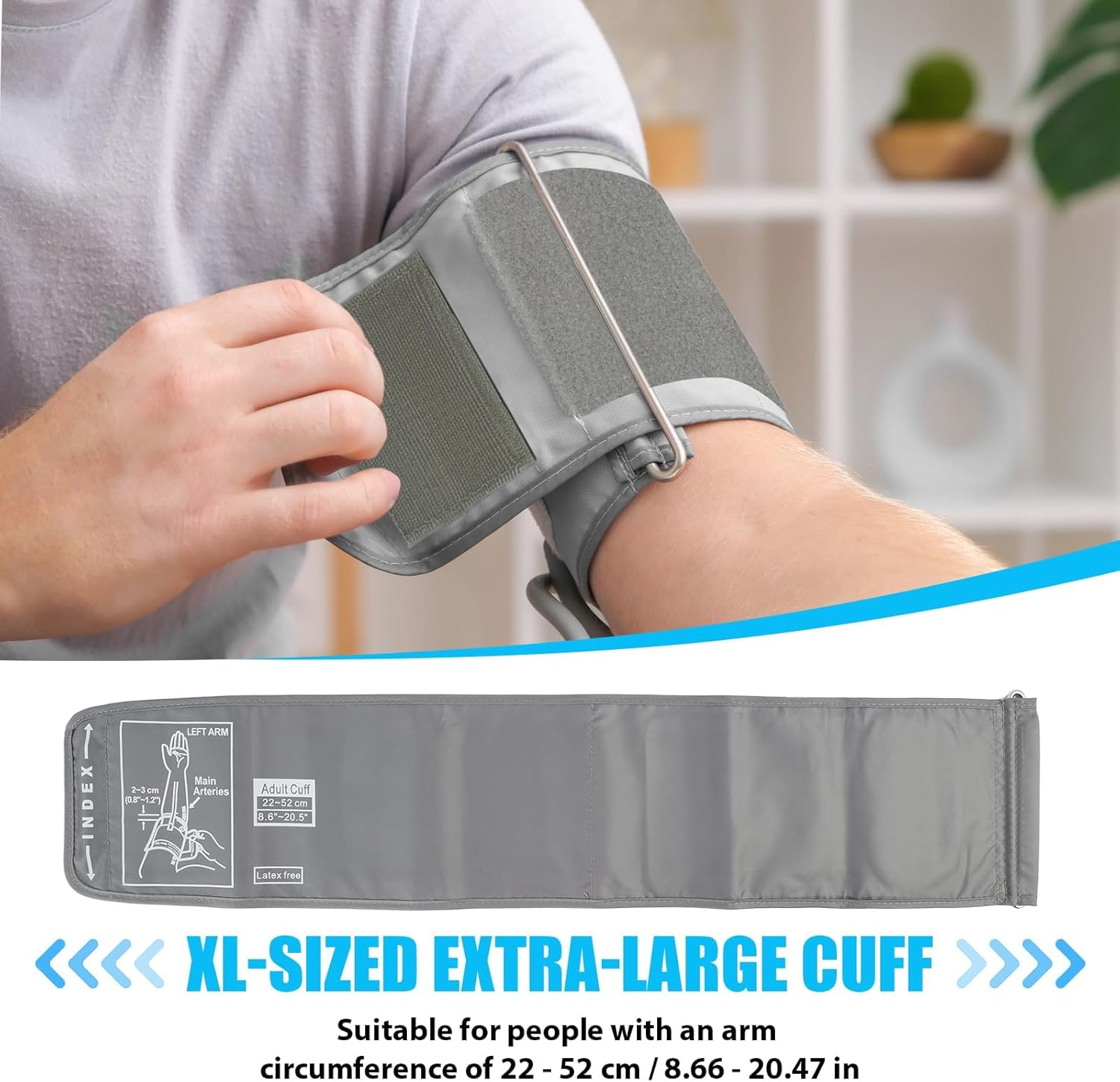 Extra Large Blood Pressure Cuff Compatible with Omron 22-52CM, Digital Upper Arm Blood Pressure Monitor, Blood Pressure Cuff with 4.6Mm Connectors, Replacement XL Cuff Compatible with Omron (Grey) image number 2