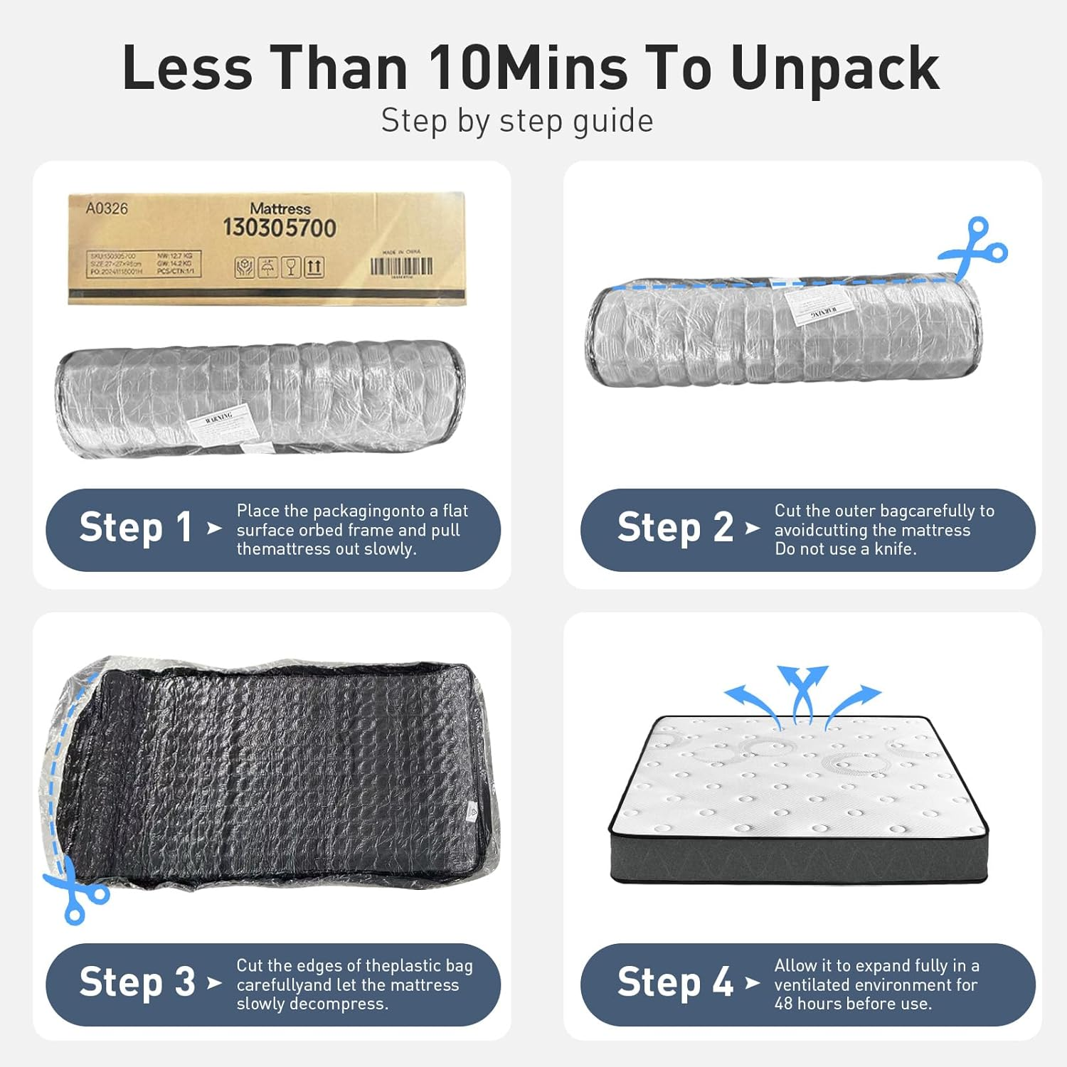 Single Size Mattress, 18Cm Memory Foam Mattress for Pressure Relief & Comfort Sleep, Knitted Breathable Cover, Medium Firm White+Grey image number 1