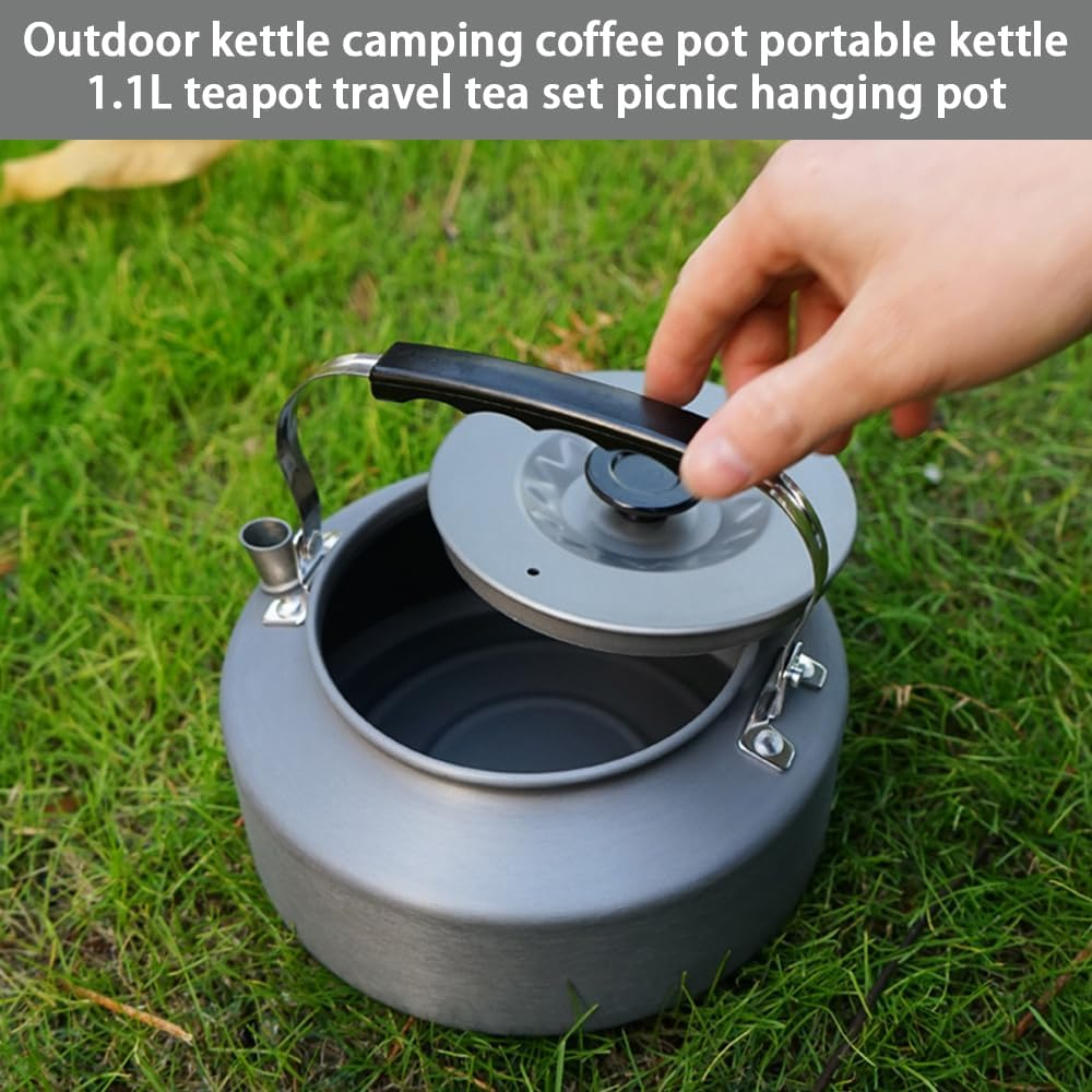 1L Camping Kettle, Portable Camp Tea Pot, Ultra-Light Coffee Tea Pot, Aluminum Water Boiler for Outdoor Backpacking Picnic Fishing image number 5