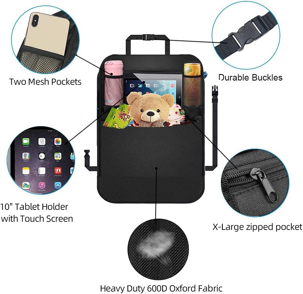 Premium Backseat Organizer for Kids 2 Pack, Waterproof and Stain Resistant Kick Mats Back Seat Protector, Durable Backseat Car Organizer with Tablet Holder+Storage Pockets image number 3