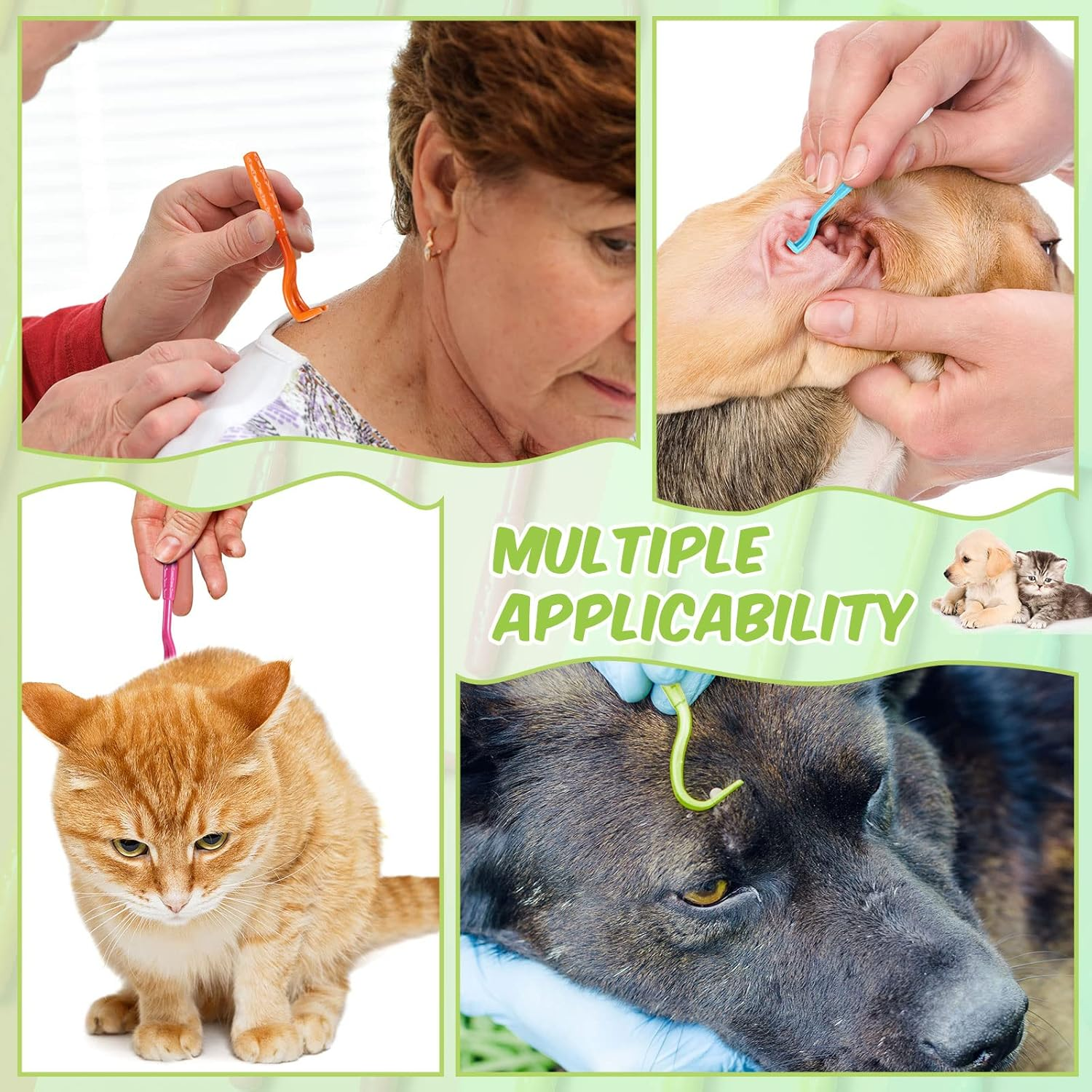 Kittmip 24 Pcs Tick Remover Plastic Tick Remover Tools Tick Puller Removal Tick Grabber for Dogs Cats Humans, 3 Sizes (Blue, Green, Orange, Rose Red) image number 4