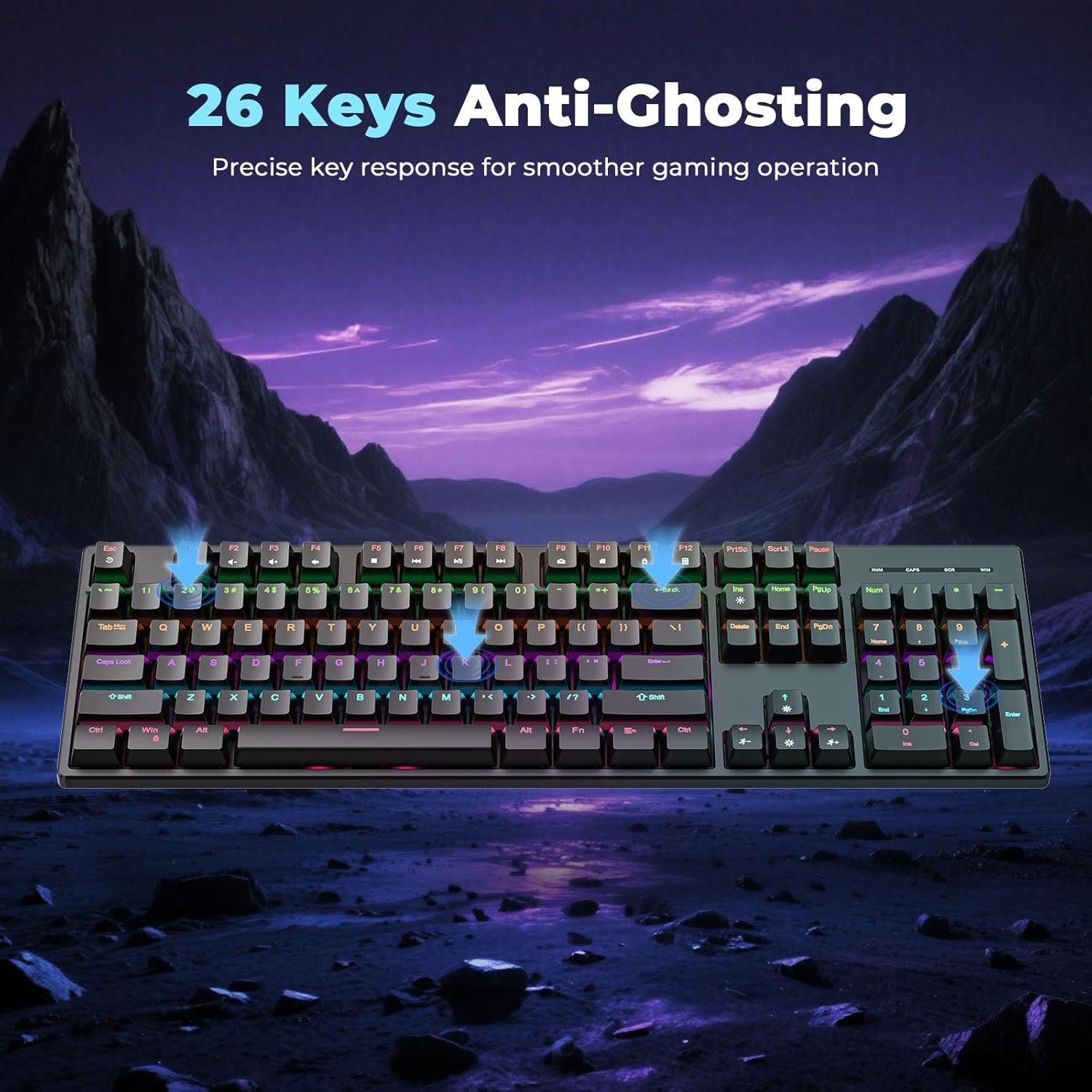 Wired Mechanical Keyboard, RGB 104 Keys LED Backlit Keyboard with Red Switch, Light up USB Computer Gaming Keyboard for PC Mac Xbox Gamer image number 2