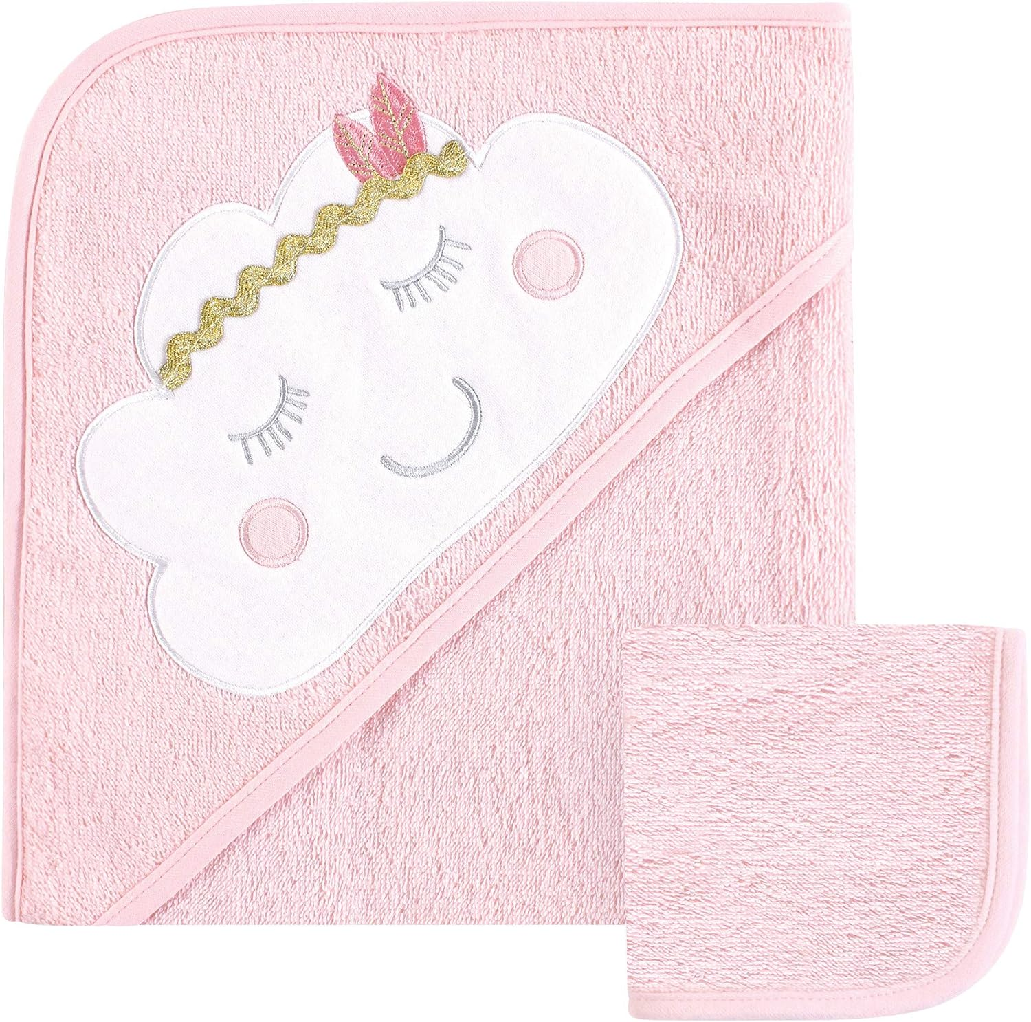 Hudson Baby Unisex Baby Cotton Hooded Towel and Washcloth, Woodland, One Size