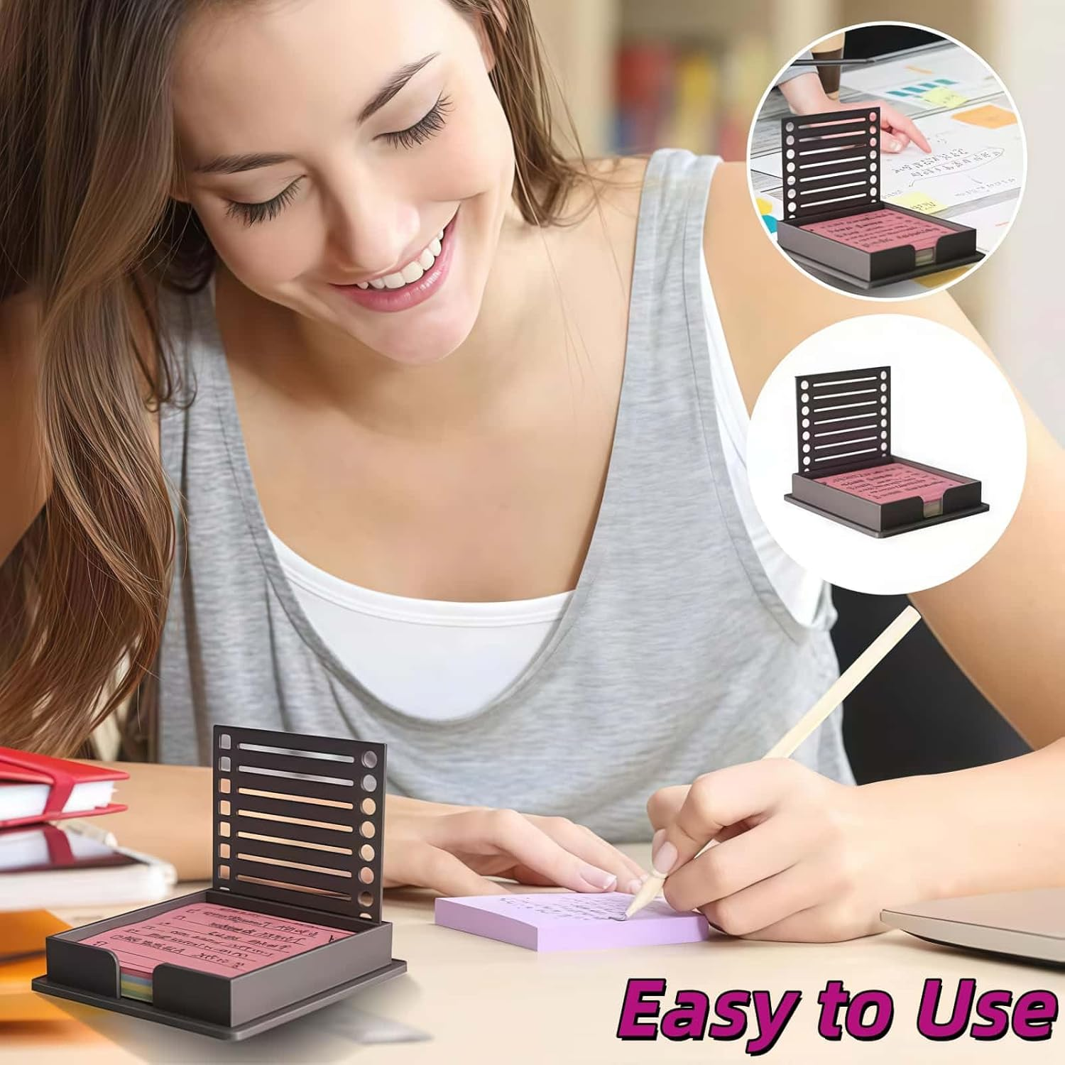 ARREBOL 2 Pack Sticky Note Holder with Stencil, Post It Notes Dispenser, Line Template, and List Maker for Office, Home, School (Grey) image number 5