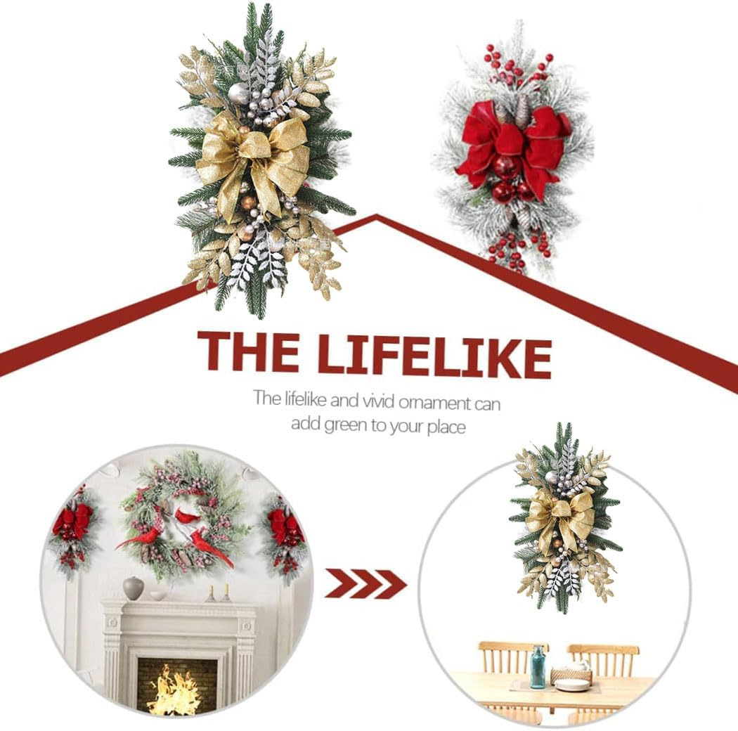 Cordless Pre-Lighting Stair Decoration, Christmas LED Wreath for Indoor Outdoor Home Christmas Front Door Holiday Wall Window Ornament (Gold) image number 5