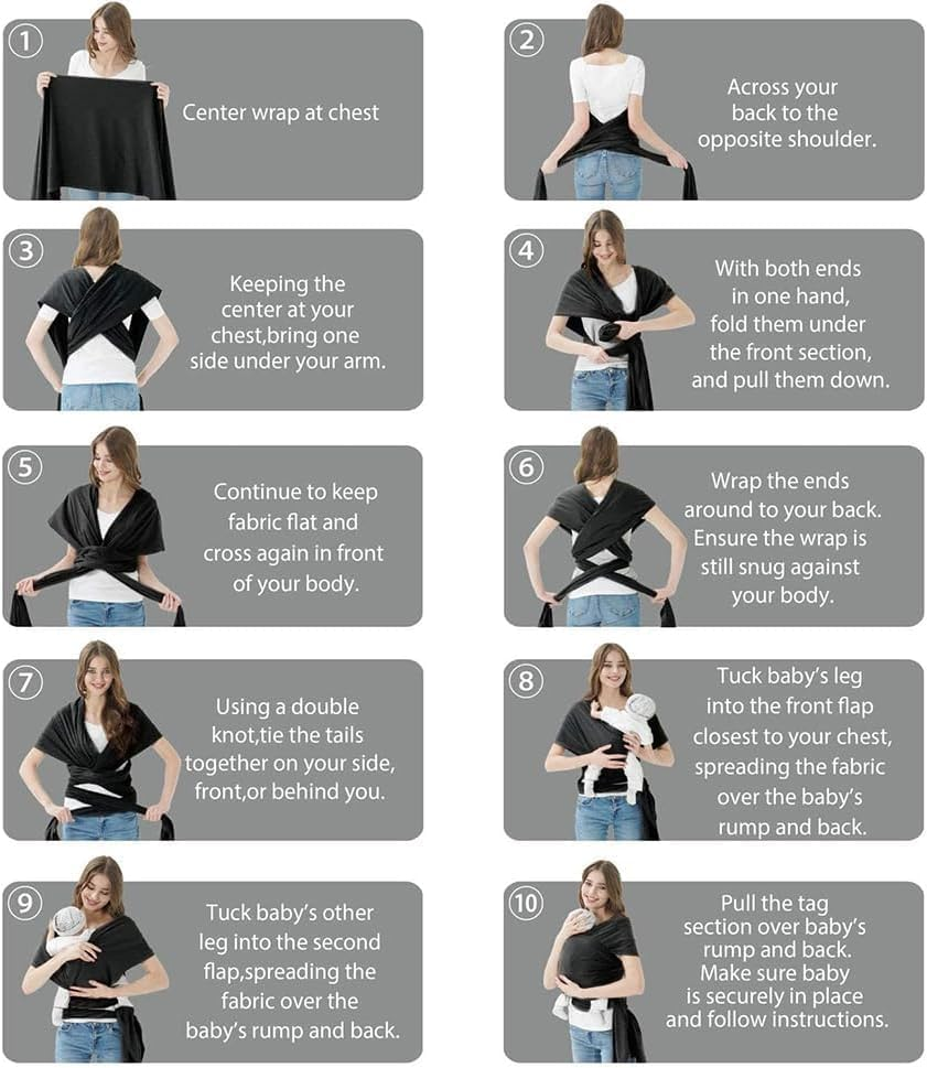 Soft Cotton Baby Wrap Carrier - All in 1 Original Breathable Baby Sling, Lightweight,Hands Free Baby Carrier Sling,Baby Carriers for Newborn,Infant(Trendy Black) image number 4