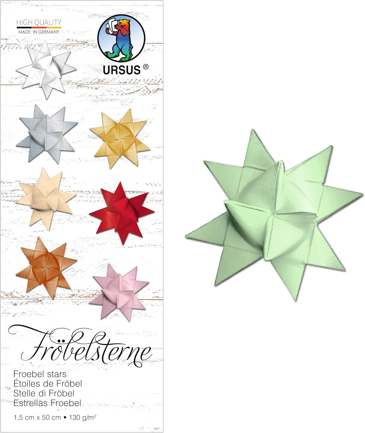 Ursus 3210030 Paper Strips for Froebel Stars Made of Coloured Drawing Paper 130 G/M&sup2; 1.5 X 50 Cm 80 Strips for Approx. 20 Stars, Mint, One Size image number 2