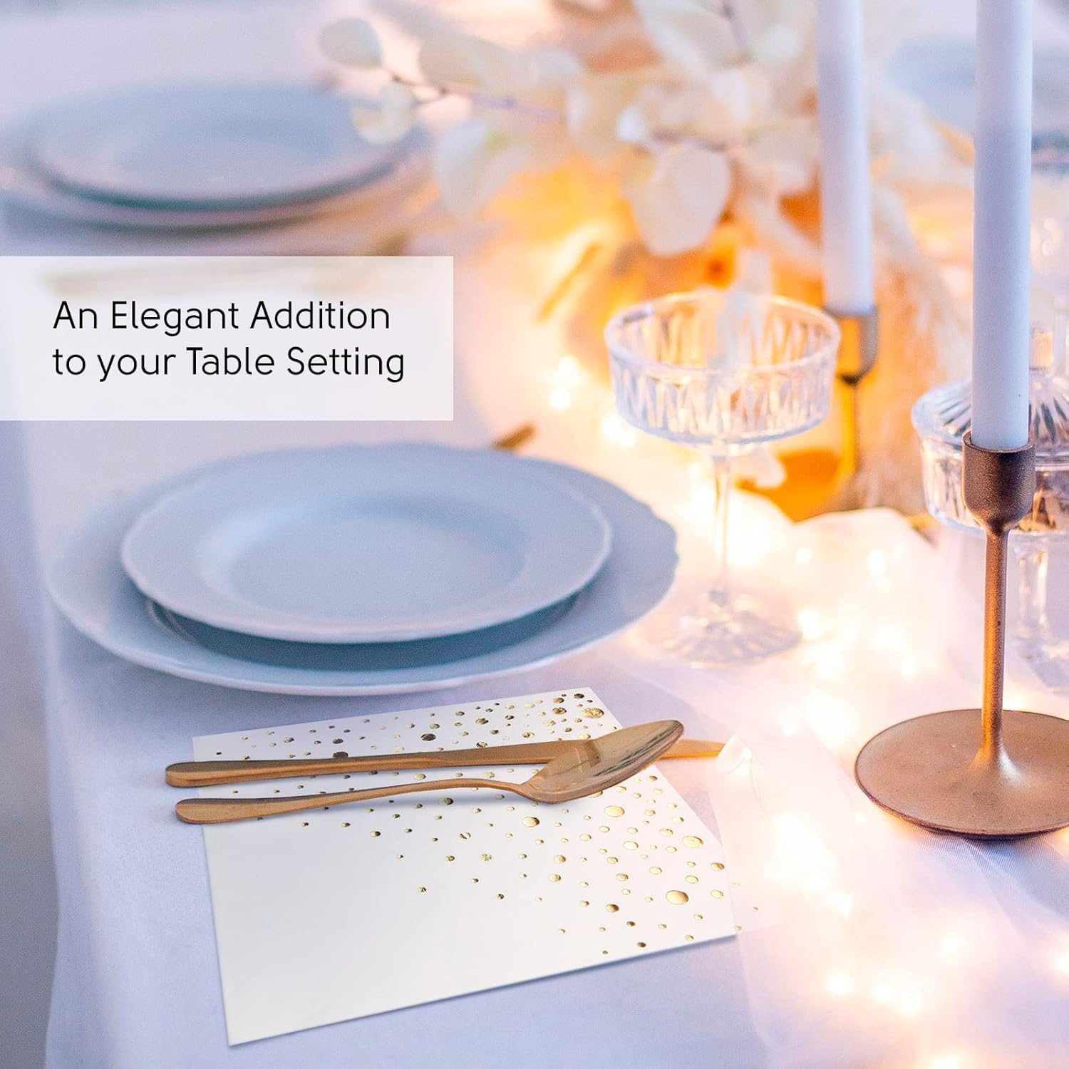 Stylish Gold Dinner Napkins, 100 White and Gold Napkins, 7.5 X 4.25 Inch Christmas Dinner Napkins, Disposable Holiday Napkins, Gold Napkins for Party, Gold Party Napkins, Paper Dinner Napkins image number 3