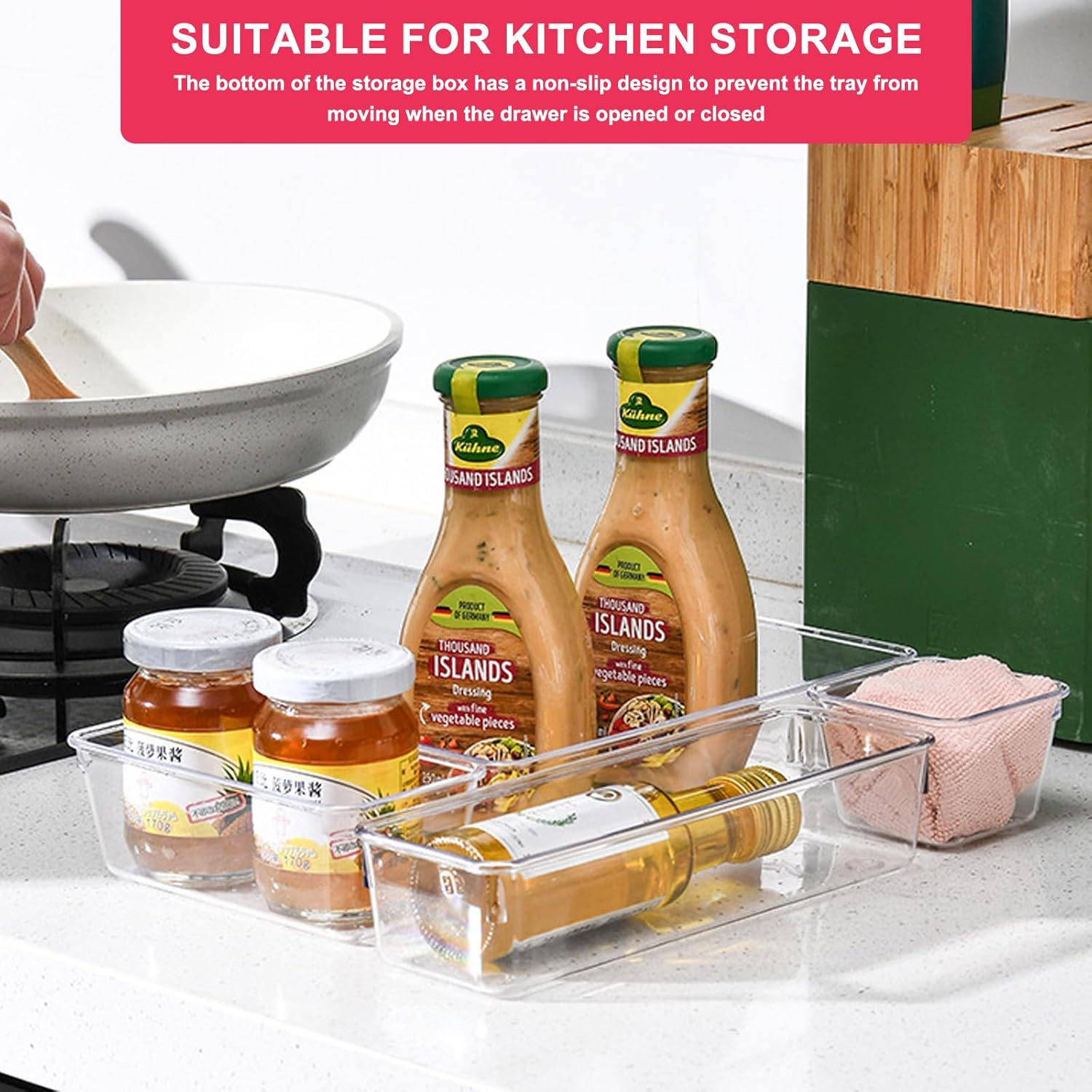 Clear Plastic Drawer Organizers Set, 4-Size Versatile Bathroom and Vanity Organizer Trays, Non-Slip Storage Containers for Makeup, Jewelries, Bedroom, Kitchen Utensils and Office（37Pcs） image number 3