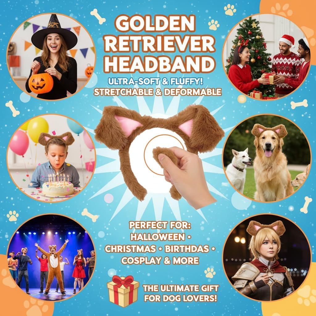 Dog Ears Headband, Realistic Animal Ears Costume Headband for Cosplay, Halloween, Furry Dog Ears for Parties and Washing Makeup, Soft & Comfortable, CRFY image number 3