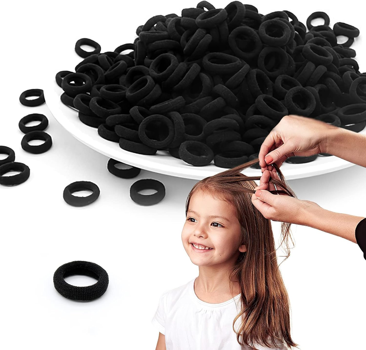 Ondaring 100Pcs Baby Hair Ties, Black Elastic Hair Bands Seamless Toddler Kids Hair Accessories, Mini Ponytail Holders for Girls and Kids (Black) - Ice Cream image number 2