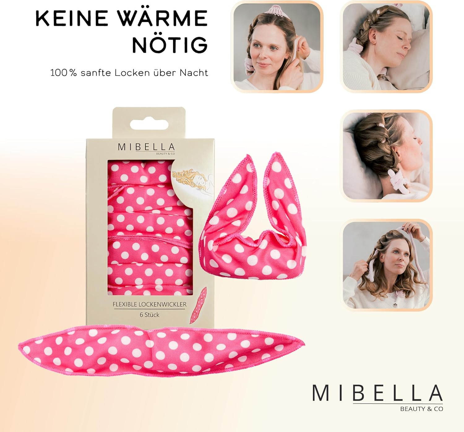 MIBELLA BEAUTY & CO Overnight Hair Rollers without Heat Pack of 6 - Heatless Hair Curler for Easy Curls without Heat during Sleep - Easy to Use, Gentle on Hair image number 1