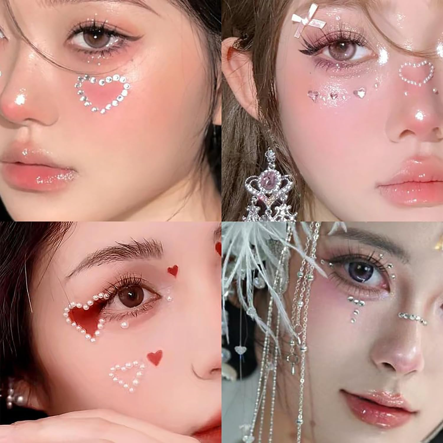 BEANPRECOY Face Gems Rhinestones Self Adhesive Gem Stickers for Women Teens Multi Purpose Body Face Hair Nail Jewels with Pearls Punk Style Waterproof Sparkling Rave Accessories for Party image number 1