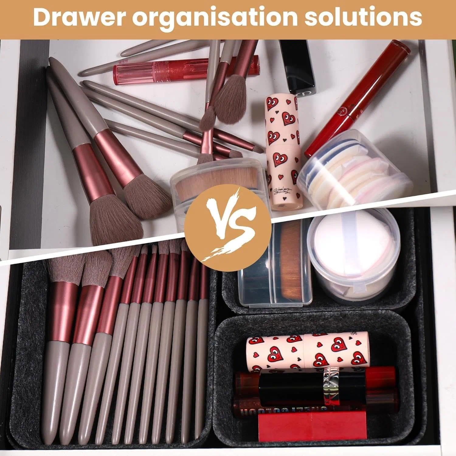 Set of 7 Felt Storage Box Drawer Organisers, Thickened Felt Drawer Insert System for Clothes & Accessories, Flexible Storage Boxes for Bedroom, Office, Changing Table &ndash; Ermaoo image number 4