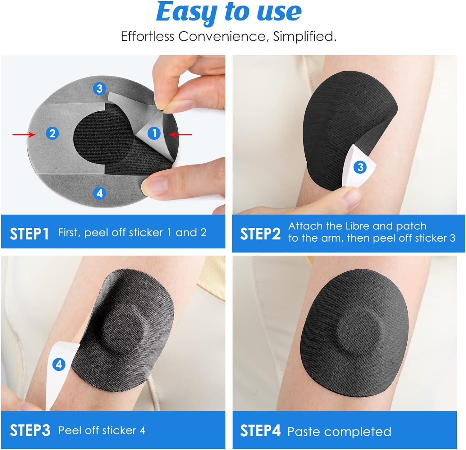 YOUSHARES Continuous Glucose Monitor Patch for Freestyle Libre 2, 20 Packs Libre 2 CGM Sensor Patches Waterproof Adhesive Patches Diabetic Sensor Covers Easy to Use Pre-Cut Adhesive Tape(Black) image number 3
