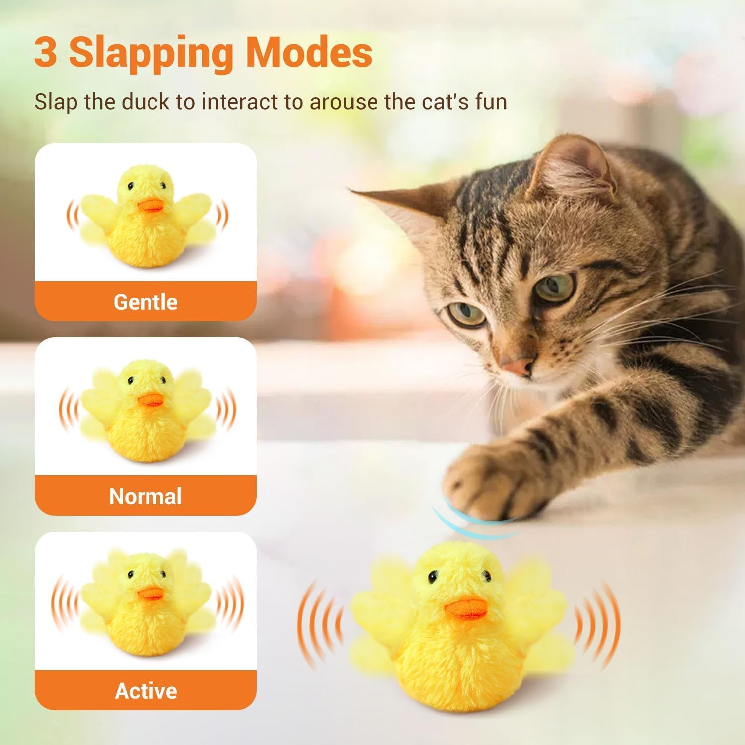 Interactive Cat Toys, Three Different Game Modes, with Simulated Duck Quack Sound, Electric Cat Toy, Realistic Plush Duck USB Charging Washable for Indoor Cats image number 6