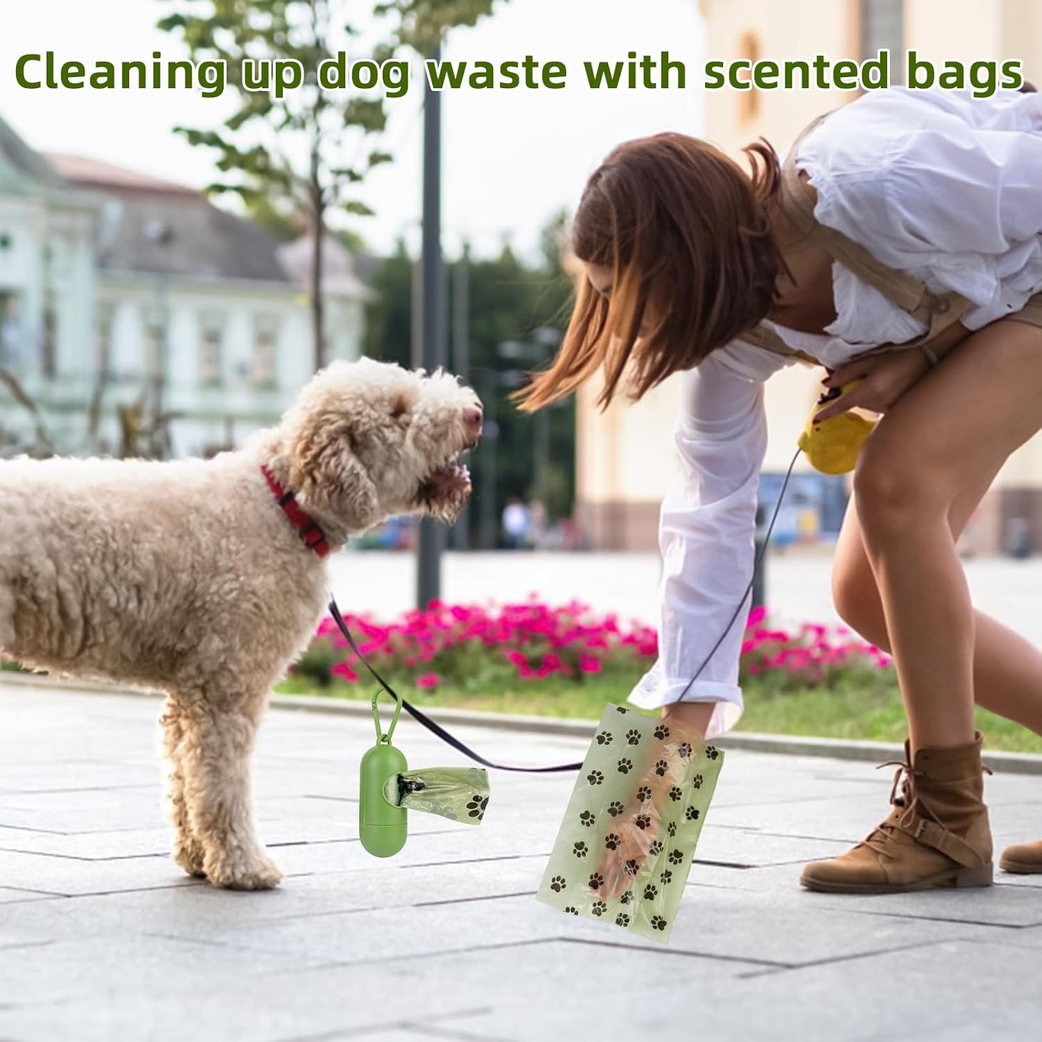 Scented Dog Poop Bags with Dispenser: 10 Rolls Totaling 180 Bags, Bulk Roll for Dogs, Puppies and Cats - Convenient Waste Bag Holder