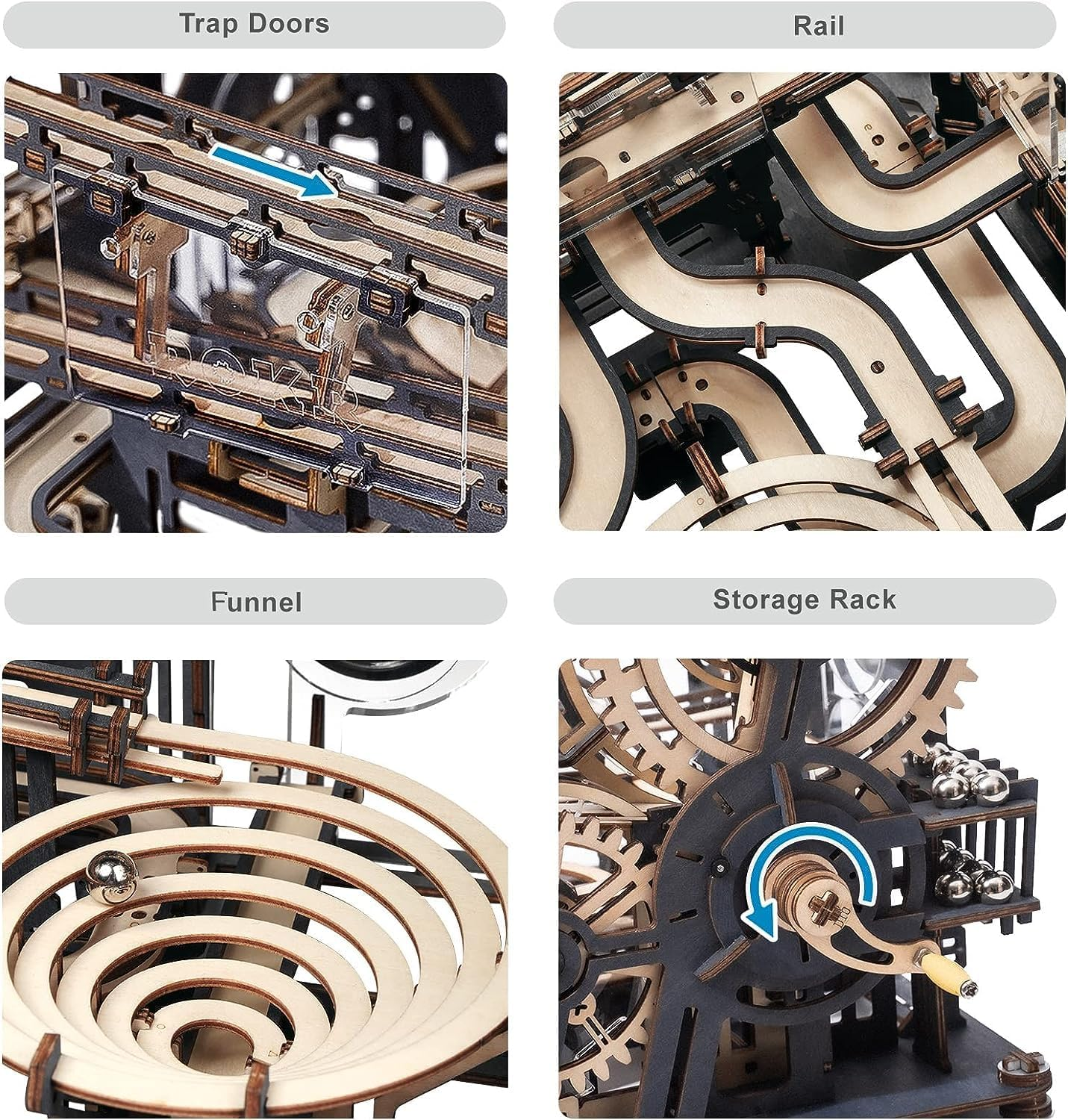 ROKR Marble Run 3D Wooden Puzzles Large Mechanical Model Kits for Adults Construction Set Gifts for Teens/Family (Marble Night City) image number 4