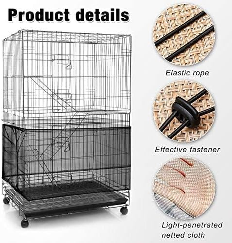 Adjustable Bird Cage Net Cover Birdcage Seed Feather Catcher Soft Skirt Guard Birdcage Nylon Mesh Netting for Parrot Parakeet Macaw round Square Cages (Black, 118 X 15 Inch/ 300 X 37 Cm) image number 4
