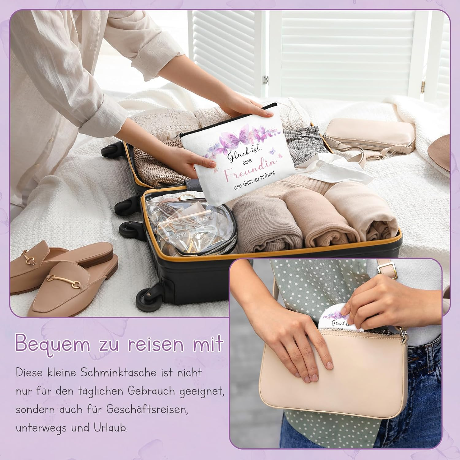 Xuniea Girlfriend Gift Set with Cosmetic Bag, Magnifying Mirror & Keyring - Gl&uuml;ck Ist, Freundin Wie Dich Zu Haben! | Gift for Birthday, Christmas & Special Occasions image number 4