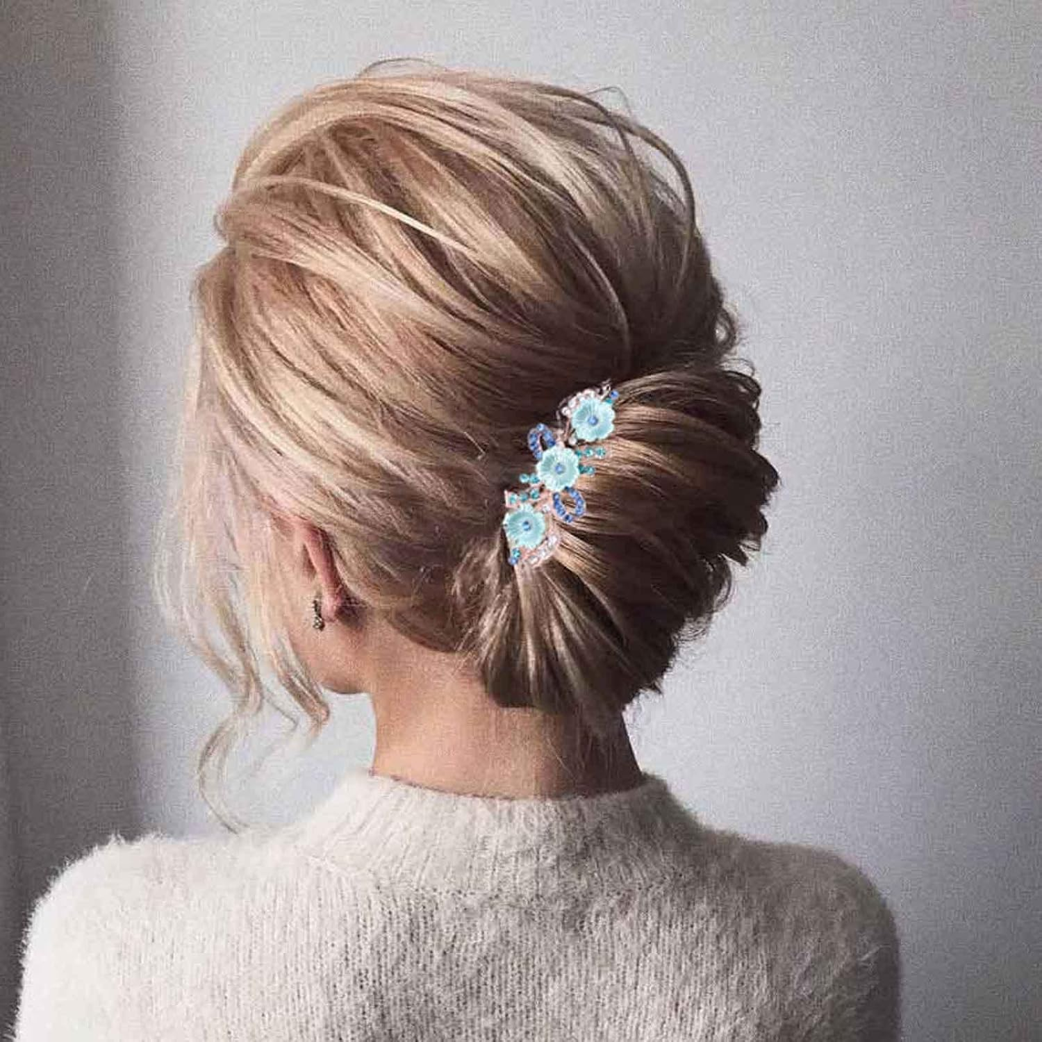 Yheakne Crystal Hair Clip Hair Clip Blue Rhinestone Hair Clip Bling Bridal Headpiece Decorative Headpiece Flower Bridal Hair Accessories for Women and Girls (Flower Blue) image number 3