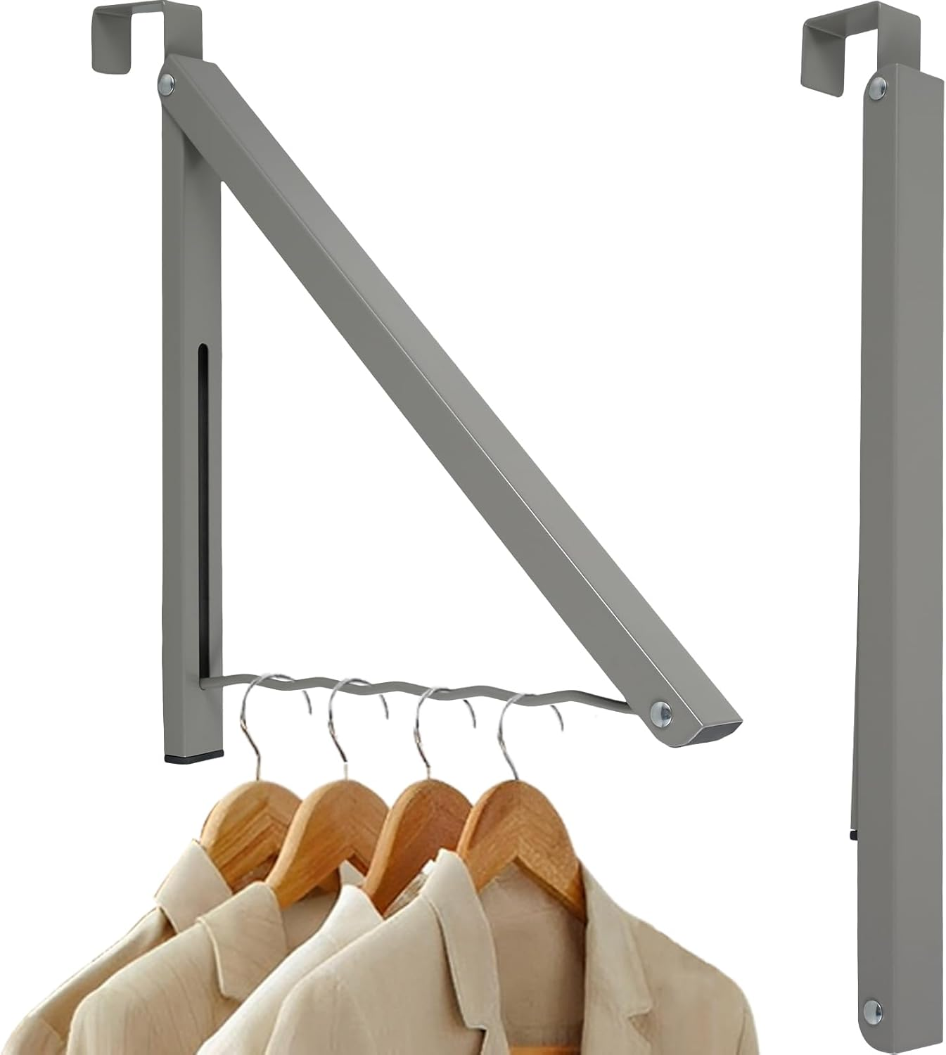 2Pcs over the Door Hanger Metal Foldable Hanging Rack 20Lbs Weight Capacity Collapsible Clothes Drying Single Rod Laundry Hanger Hook Closet Hanger Organizer for Bedroom Bathroom (White)