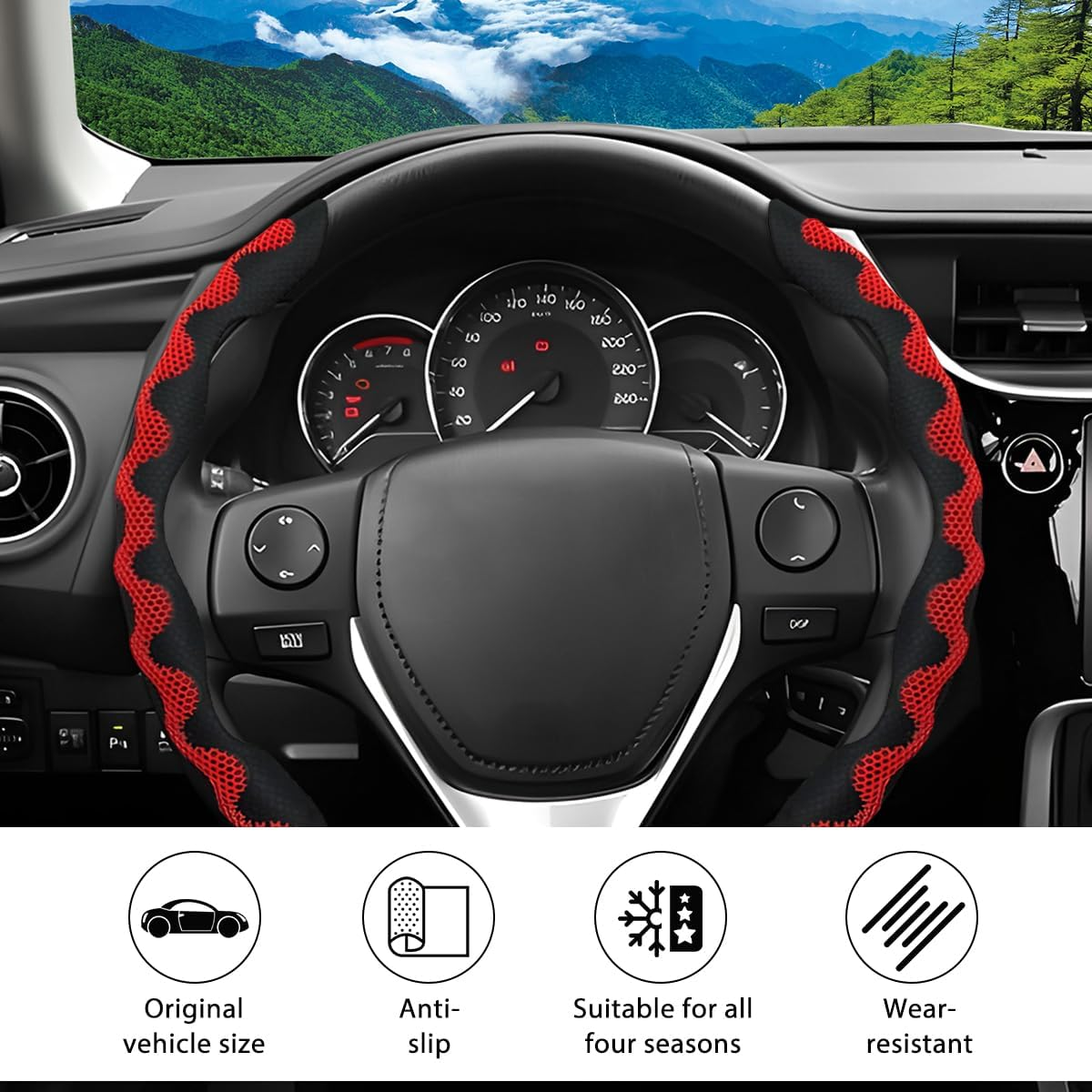 Sandfren Car Steering Wheel Cover, 2PCS Anti-Slip Segmented Snap-On Vehicle Steering Wheel Protector, Comfortable Automotive Interior Decoration Accessories, Universal for Sedan Truck SUV (Red) - Blue image number 2