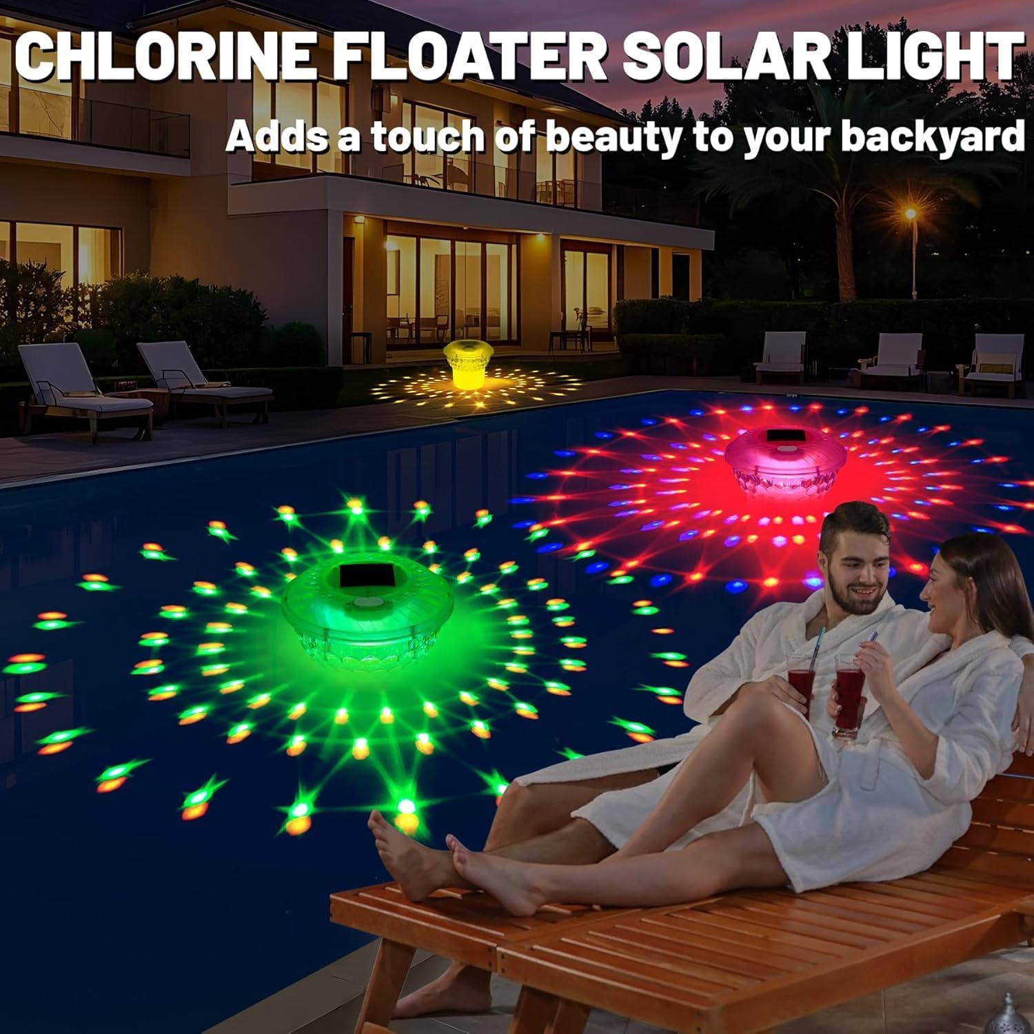 2025 Upgrade Solar Pool Chlorine Floater with Colorful Light Show, Easy Opening, Buttons Control Floating Chlorines Dispenser for Pool, Adjustable Flow Chlorines Floaters, Hot Tub Chlorines Floaters image number 6