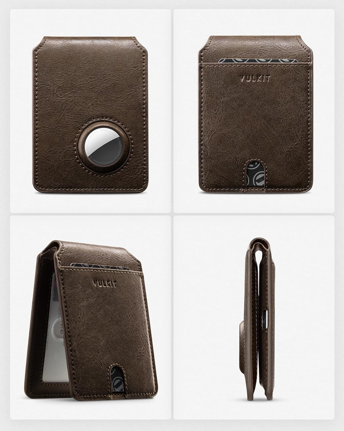 VULKIT Aussie Men'S Ultra-Slim Airtag Card Wallet (1.5Cm), RFID Blocking Leather Bifold with ID Window, Front Pocket Design & Anti-Loss Tracking for Everyday Carry & Travel, Coffee - Coffee image number 4