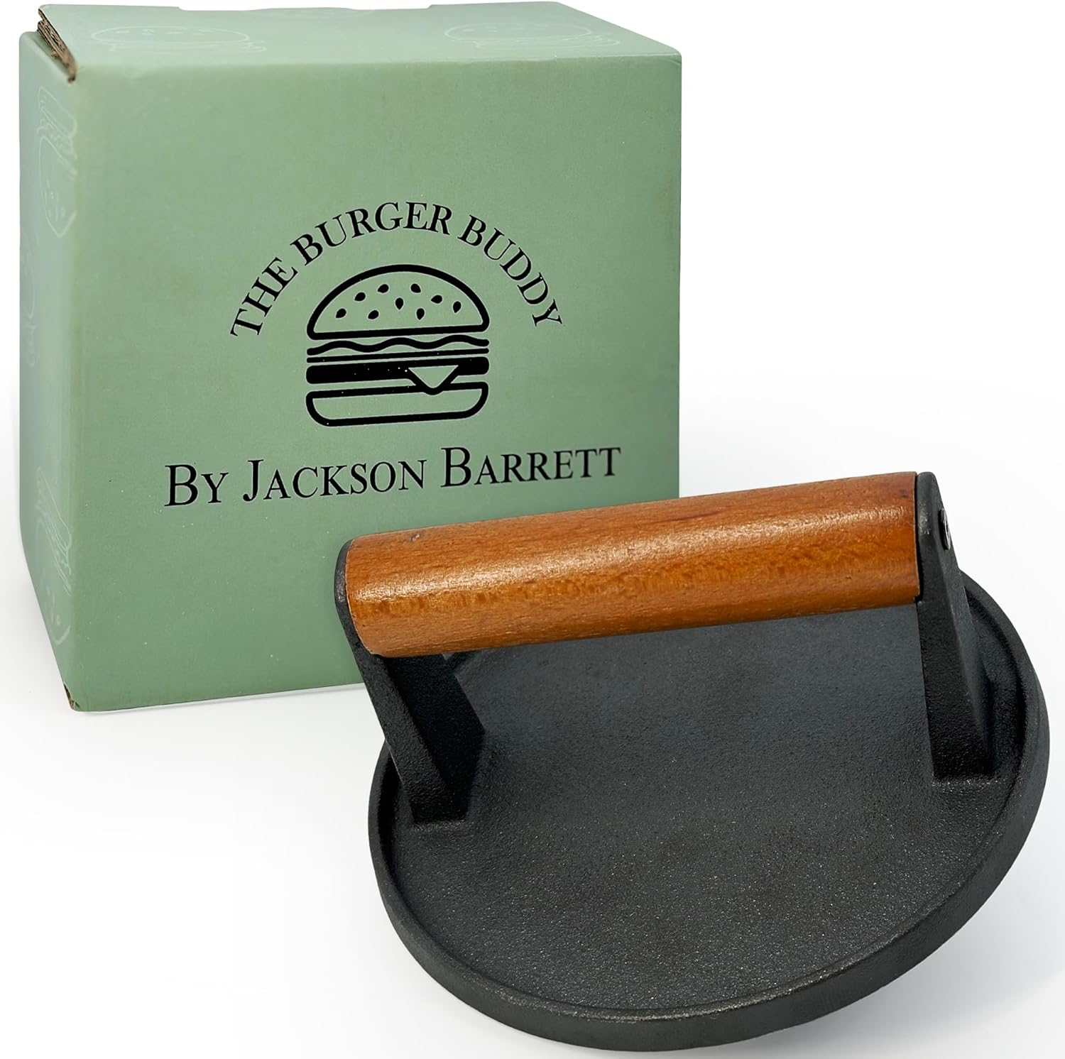 The Burger Buddy by Jackson Barrett | Cast Iron Smash Burger Press with Wooden Handle &ndash; Perfect for Flat Top Grills, Bbqs, and Gourmet Cooking image number 2