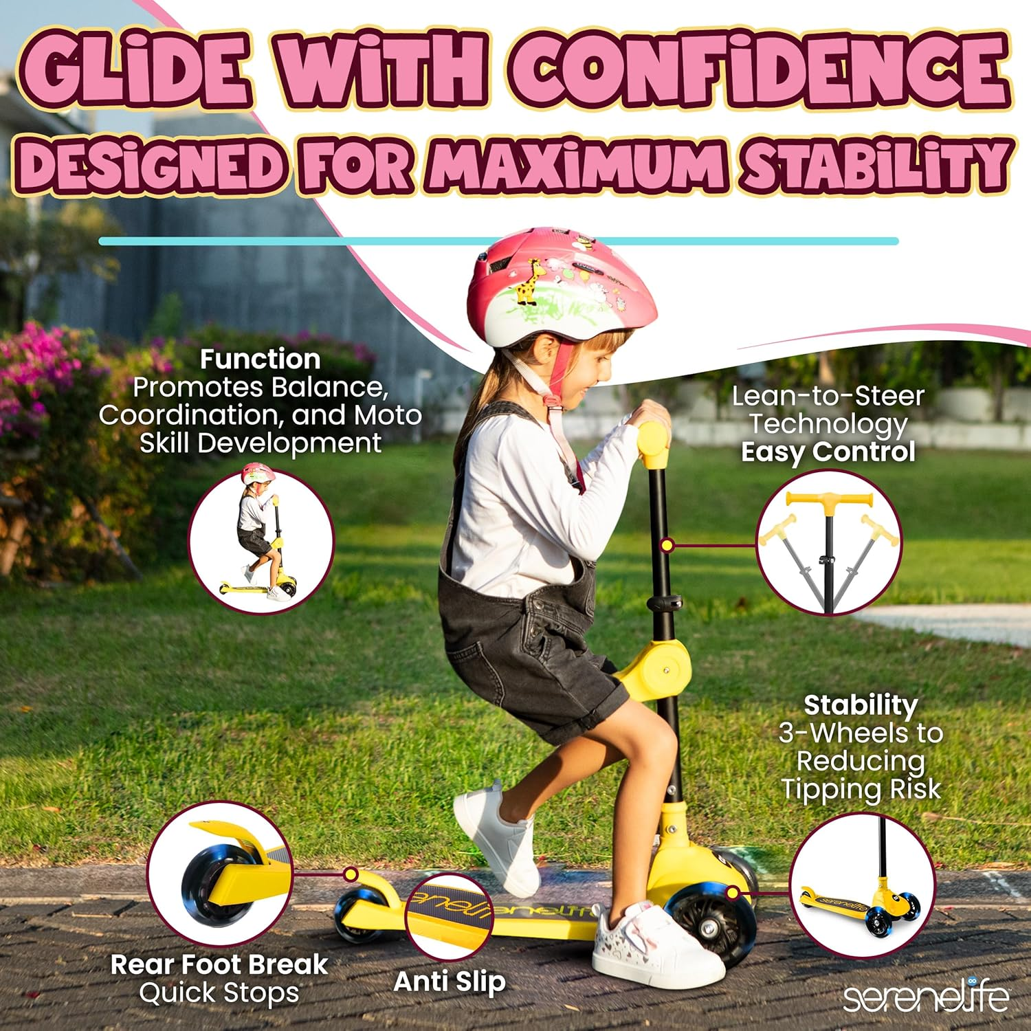 Serenelife 3-Wheel Foldable Kids Scooter Set image number 2