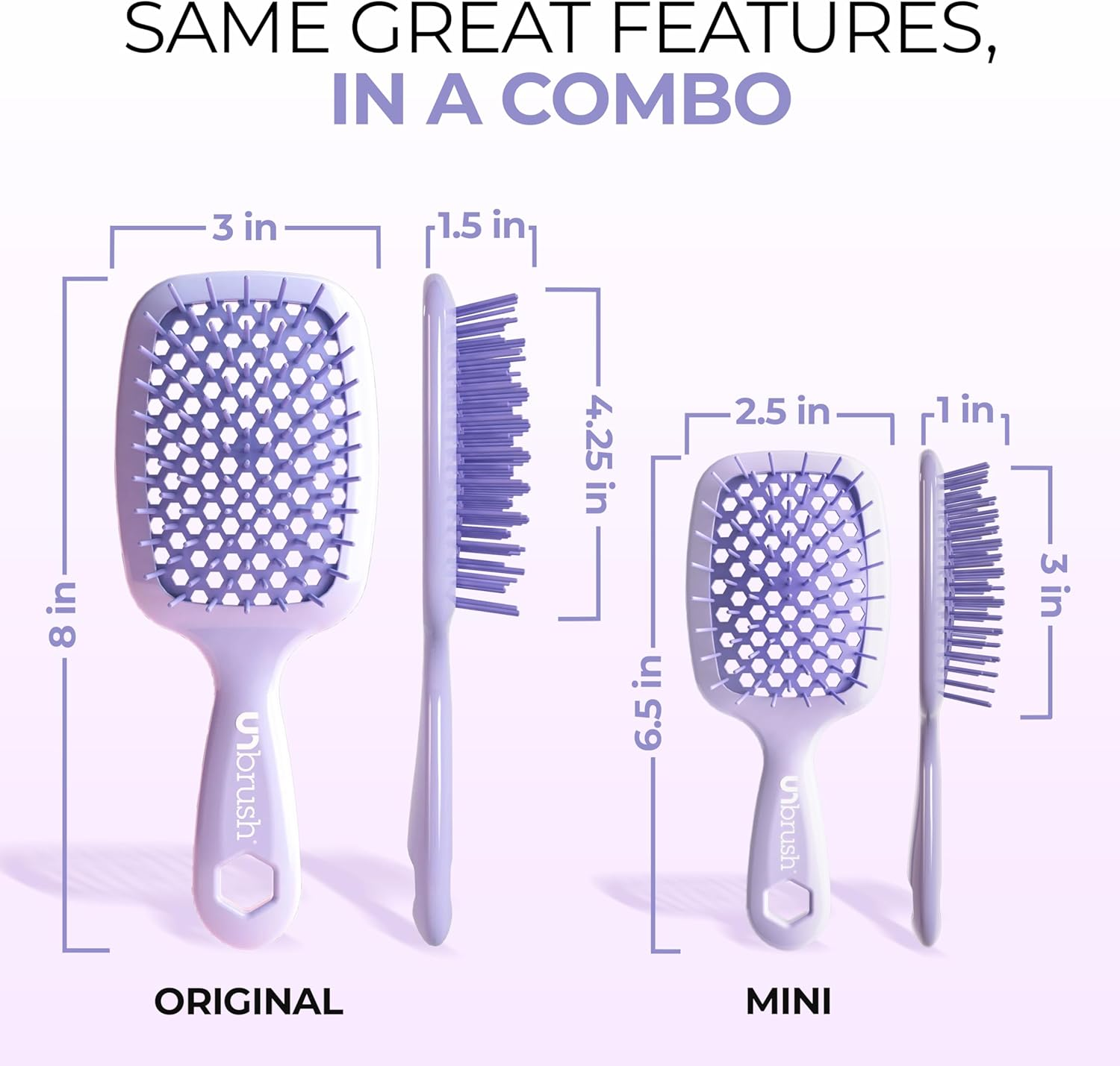 FHI HEAT Unbrush and Unbrush MINI Wet & Dry Vented Detangling Hair Brush, Lilac Light Purple - Rose Quartz Pink image number 4