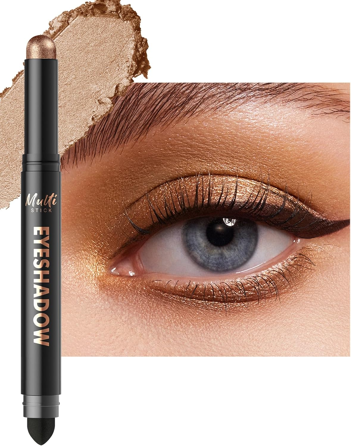 Bronze Glitter Eyeshadow Stick, Rotating Creamy Silky Eyeshadow Stick, Waterproof and Long-Lasting, Shimmer Eyeshadow Pencil Crayon with Smudger, Highly Pigmented Eye Makeup for Wrinkle Free 11 image number 3