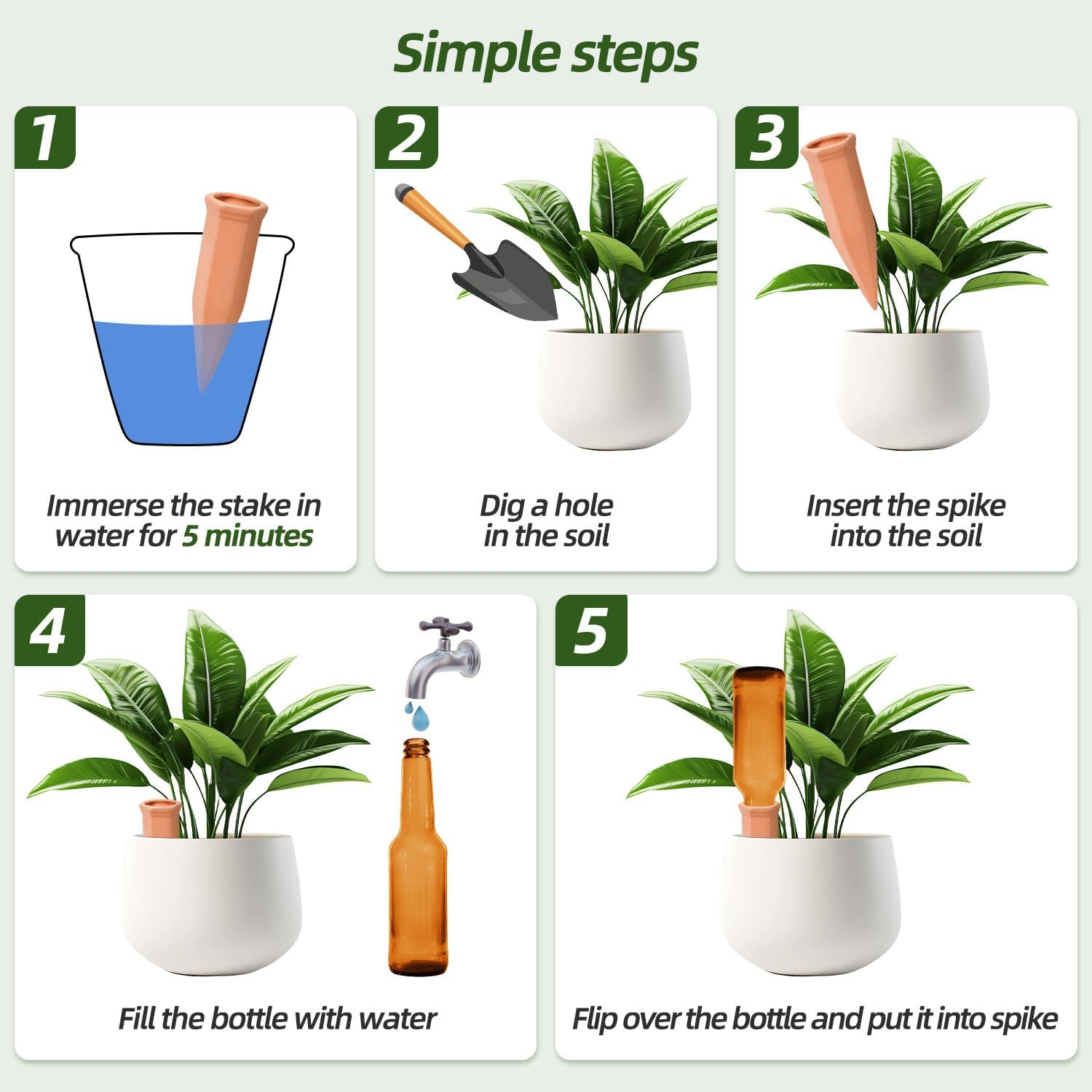 Self Watering Stakes Pack of 10, Terracotta Automatic Plant Watering Spikes for Indoor Outdoor Plants Wine Bottle Plant Watering Devices image number 6
