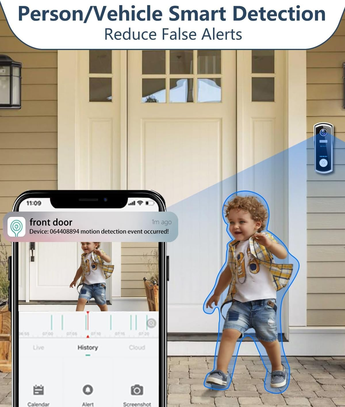 Video Doorbell Camera Wireless with Chime, UCOCARE 2K/4MP Wifi Camera Doorbell with Motion Detection, Night Vision, 2-Way Talk, Voice Changer/Message, AI Motion Detection, Support Tf/Cloud Storage image number 3