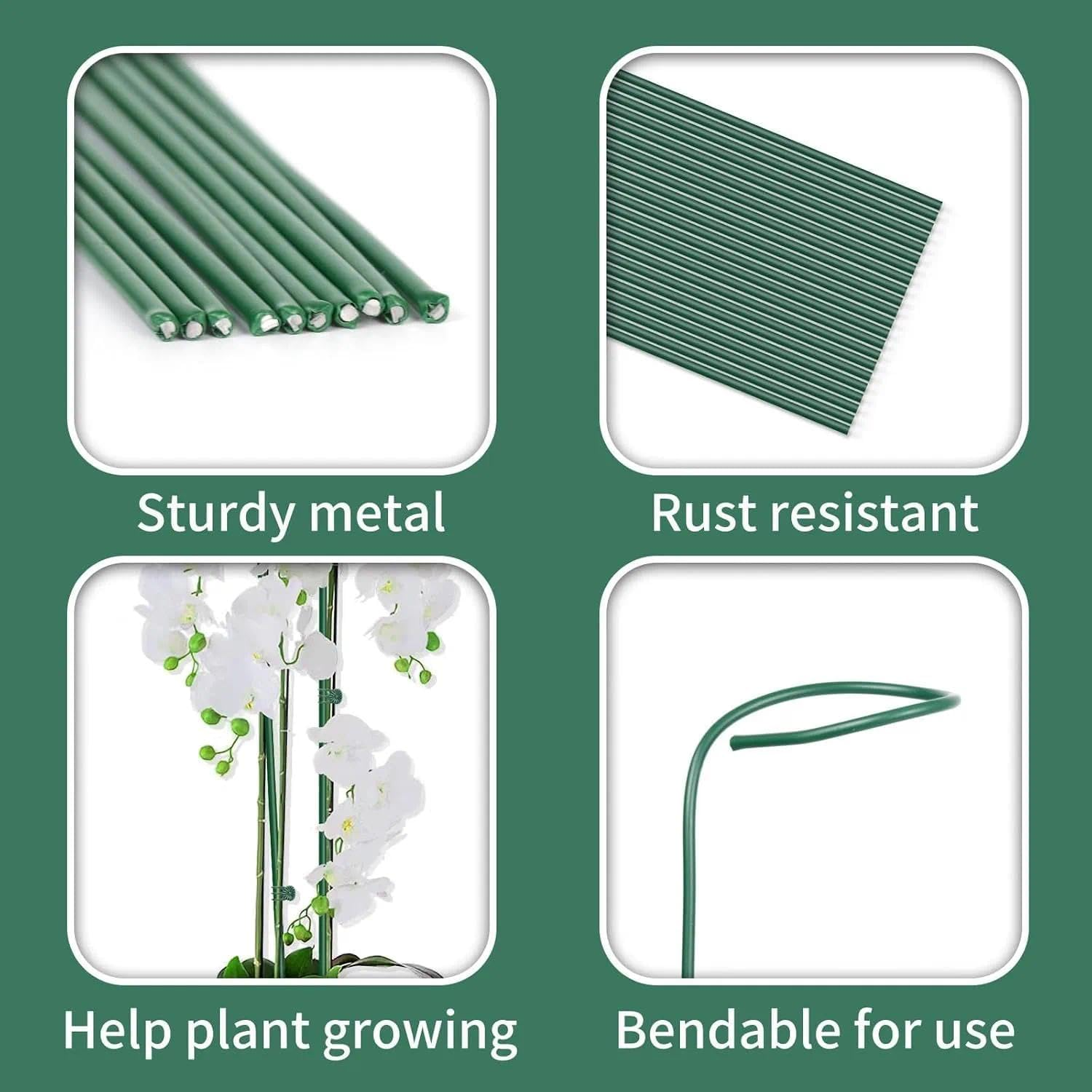 Plant Support Stakes with Clips for Climbing Plants, Bendable Garden Stakes for Indoor Outdoor Pots & Garden Beds, 8Mm Thick Heavy Duty Metal with 20 PCS Plant Ties - Ermaoo image number 3