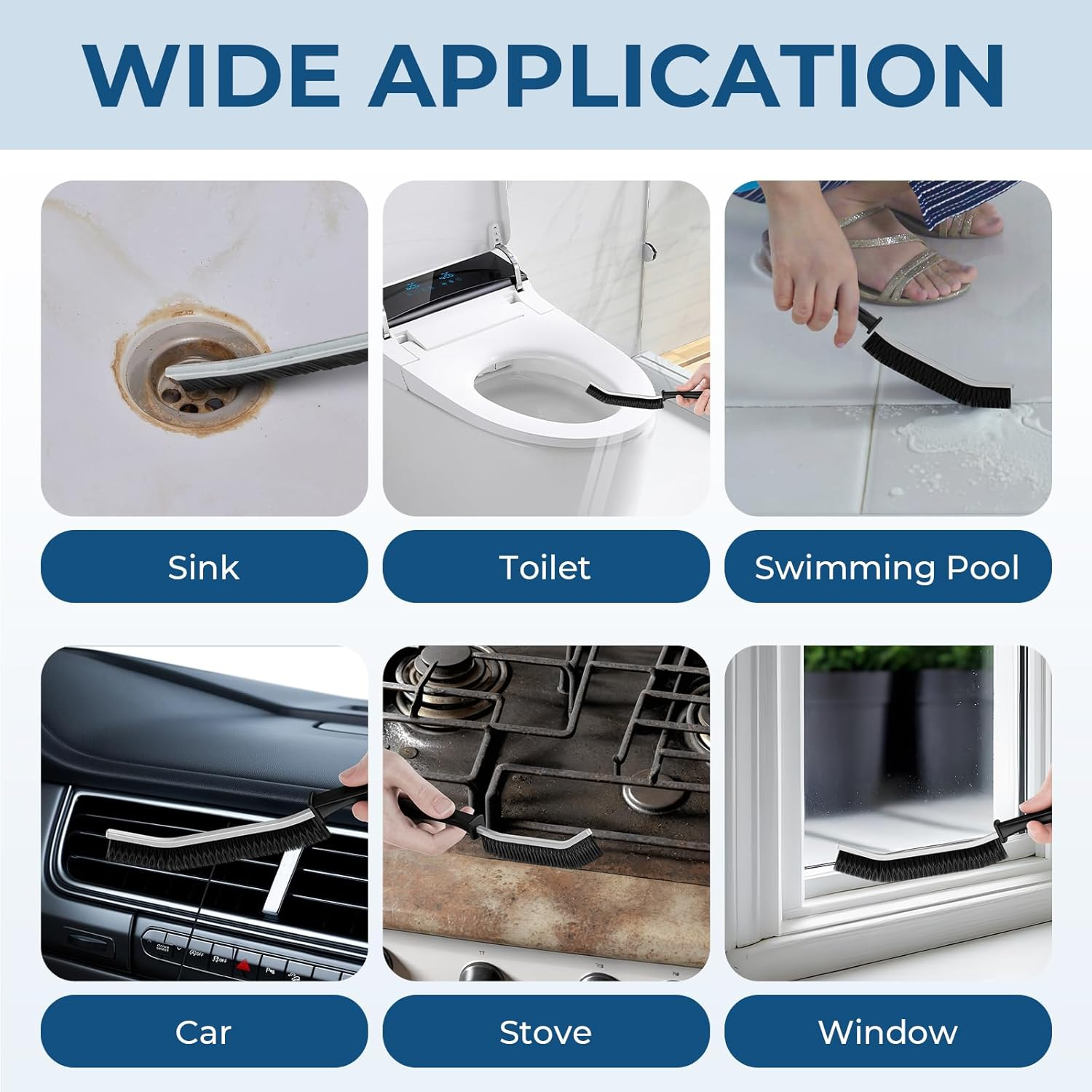 Cleangor Crevice Cleaning Brushes, Scrub Brush for Hard to Reach Small Space, Home Essentials, Cleaning Supplies, Cleaning Tools for Household Use, Bathroom, Shower, Kitchen, Window, Toilet (2, Black) image number 5