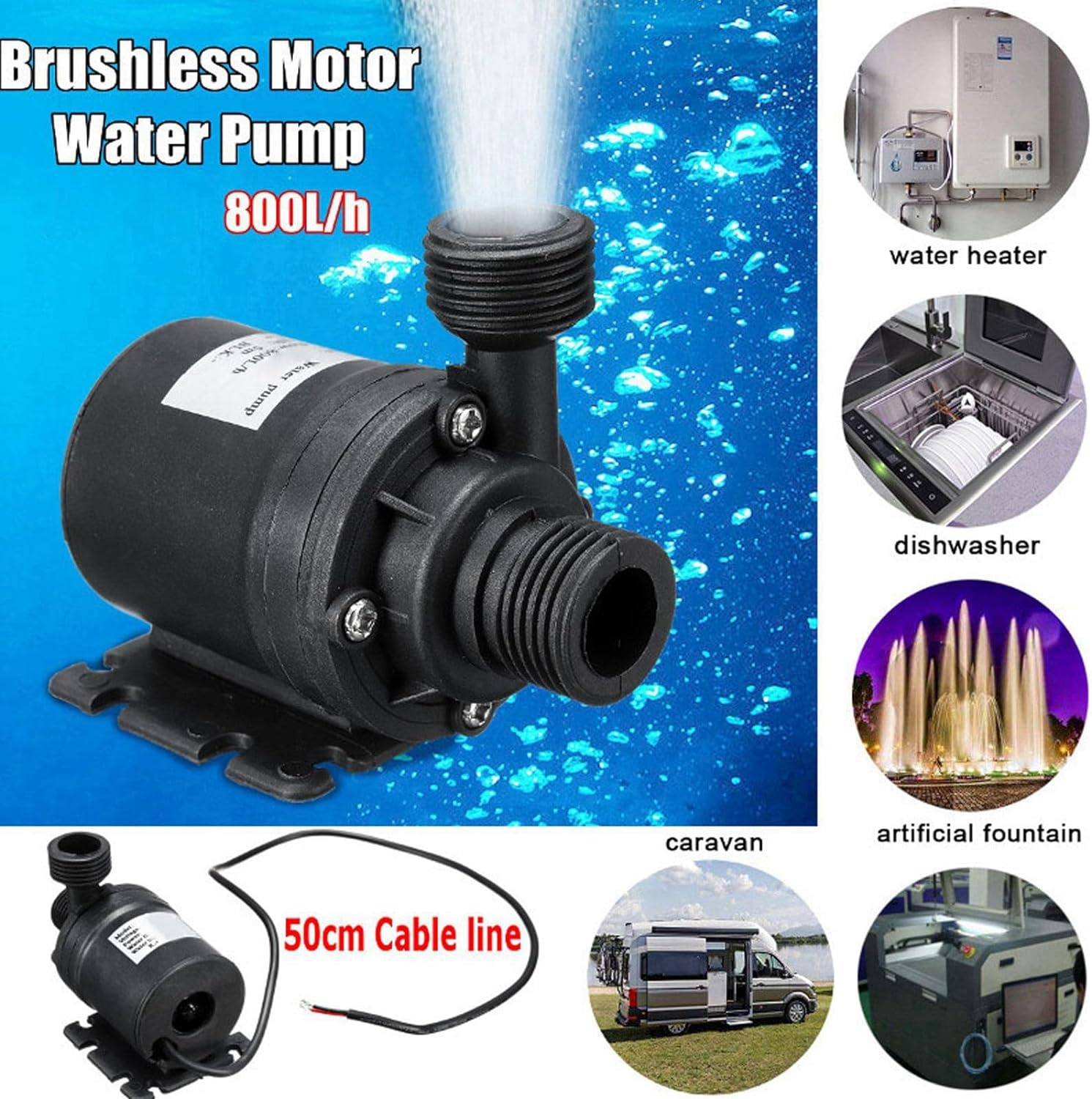 Omabeta 2A 12V 800L/H Solar Pump Kit, Fountain Pump with Solar Panel for Garden Pond Bird Bath Fish Tank