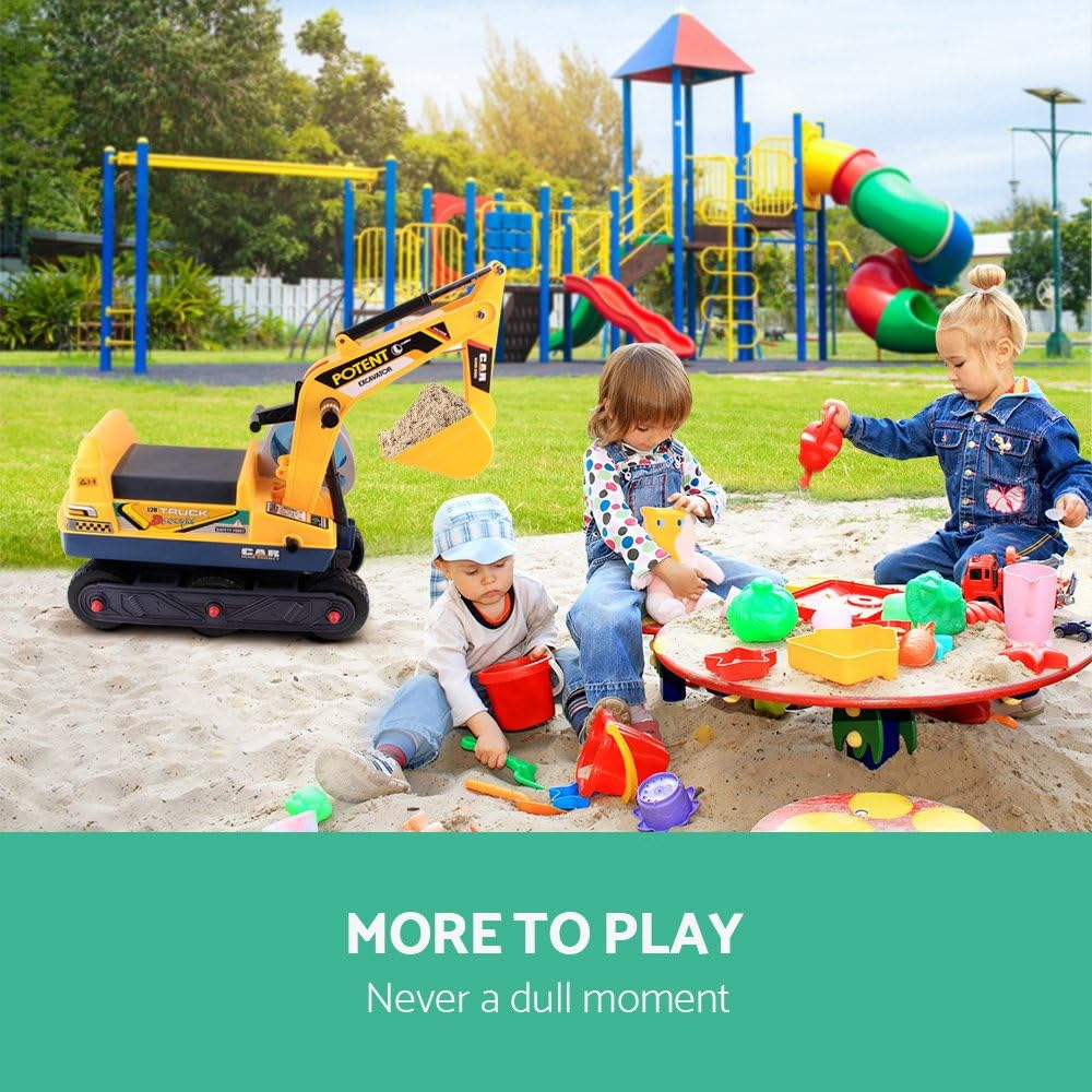 Keezi Kids Ride on Car, 30Kg Capacity Bulldozer Bumper Cars Tractor Digger Excavator Toy Sandpit Toys Kid Pretend Play Outdoor Beach Backyard Baby Plays, with Safety Helmet Anti-Slip Tyres Yellow image number 1