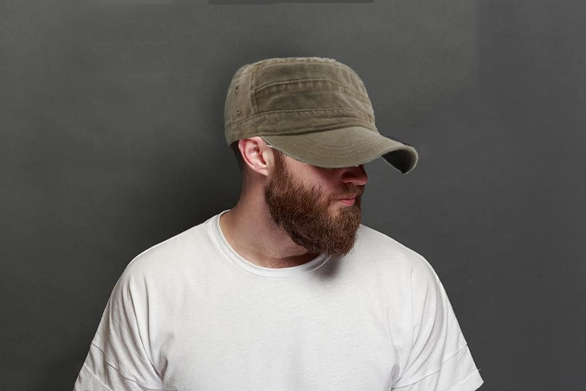 YULOONG Military Cap Vintage Army Caps Washed Cotton Flat Top Cap Outdoor Sunhat image number 4