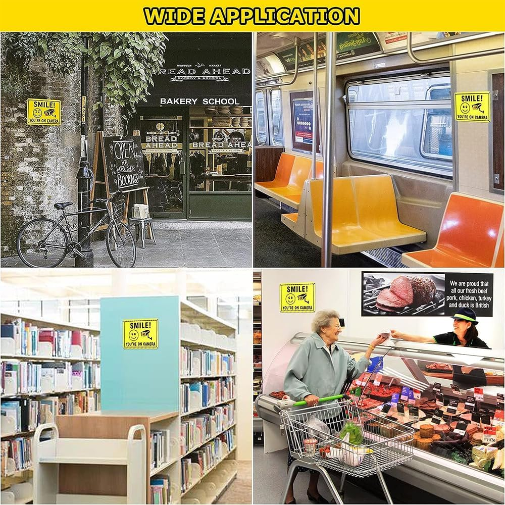 4-Pack Smile You&rsquo;Re on Camera Video Surveillance Sign, 25X18Cm UV Printed Rust Free Aluminum for Home Security Business, Driveway Alert