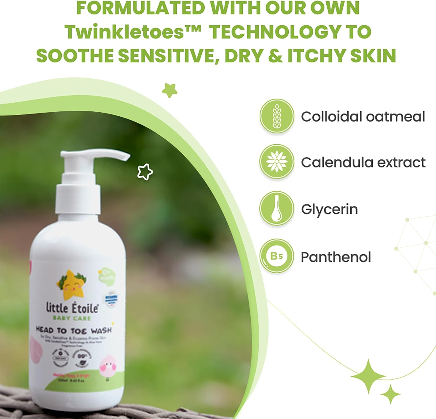 Little &Eacute;toile Gentle Head-To-Toe Baby Body Wash | 2-In-1 Hair & Body Cleanser for Delicate Skin | Hypoallergenic, Sulphate-Free | Made in Australia (Eczema-Prone Skin, 250Ml) image number 1