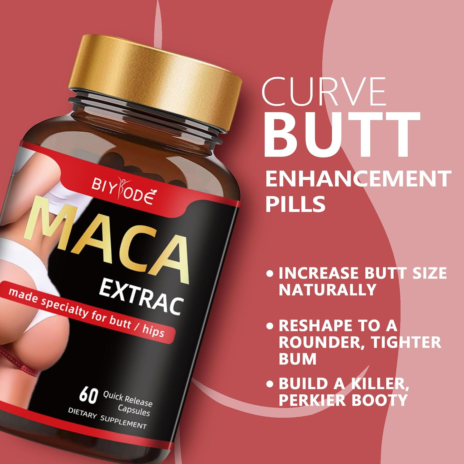 Organic Maca Root Power Capsules - Curve Butt Enhancement Pills for Women plus Big Buttocks Natural Herbal Big Ass Buttocks Lift Firming Massage Buttocks 60 Capsules image number 2