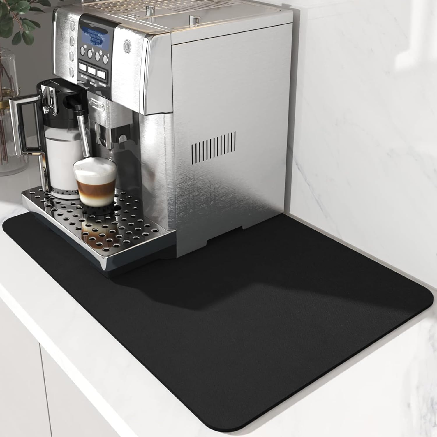 Coffee Mat, Rubber Absorbent Drying Mat for Kitchen Counter Bar Accessories, Foldable Hide Stain Pad Fit under Coffee Maker Coffee Machine Dish Rack (Grey, 40X60Cm)