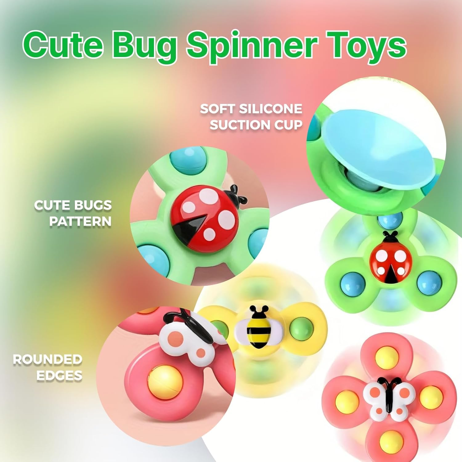 3PCS Suction Cup Spinner Toys for Toddlers 1-3 Years, Sensory Spinning Top Toys for 1 Year Old Boys and Girls, Enhance Hand Eye Coordination and Motor Skills, Perfect for Indoor and Outdoor Play image number 3
