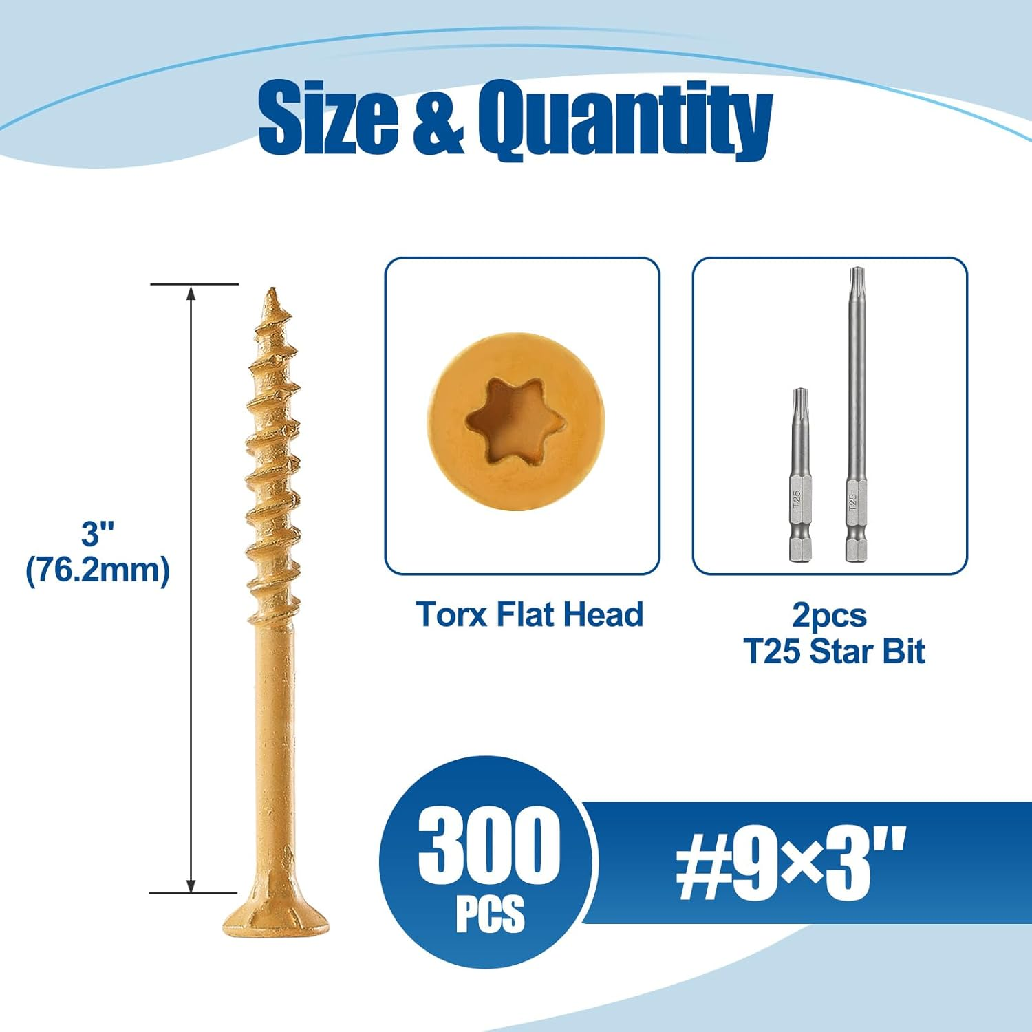 ANCHOREASE Wood Screws #9&times;3&Prime;, 300 Pcs, Torx/Star Drive Head Deck Screw, Rust Resistant, Exterior Epoxy Coated, Outdoor Decking Screws, Tan image number 3
